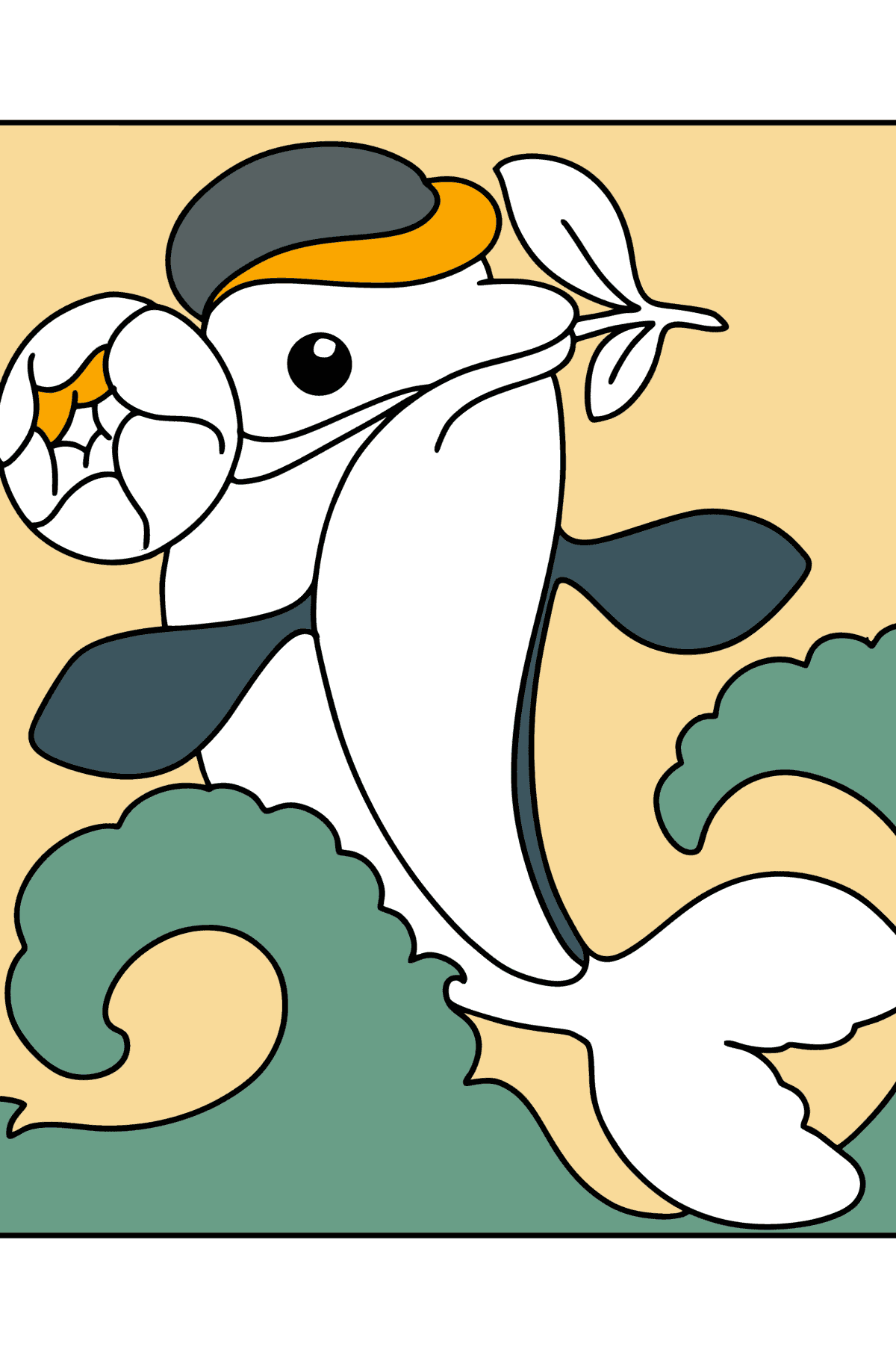Tegning til farvning sød delfin - Tegninger til farvelægning for børn