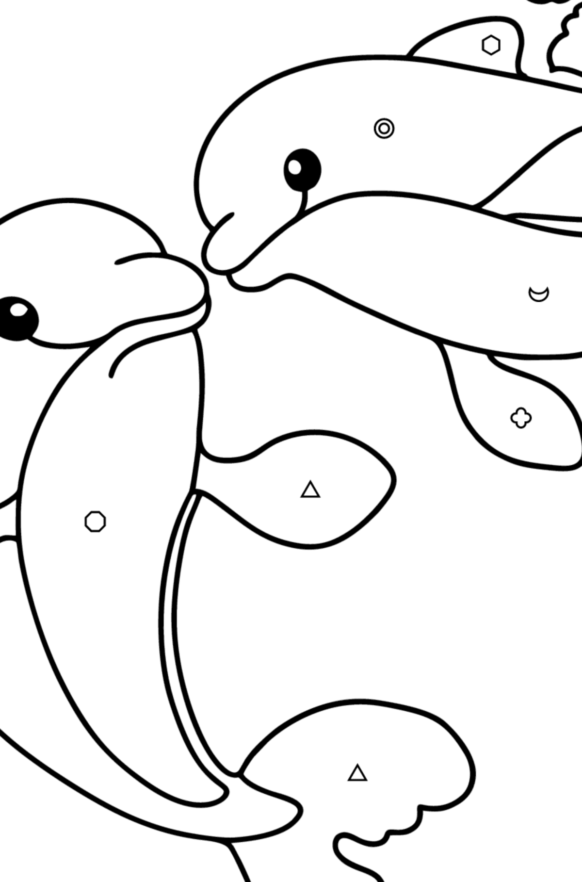 Cute Dolphins coloring page - Coloring by Geometric Shapes for Kids