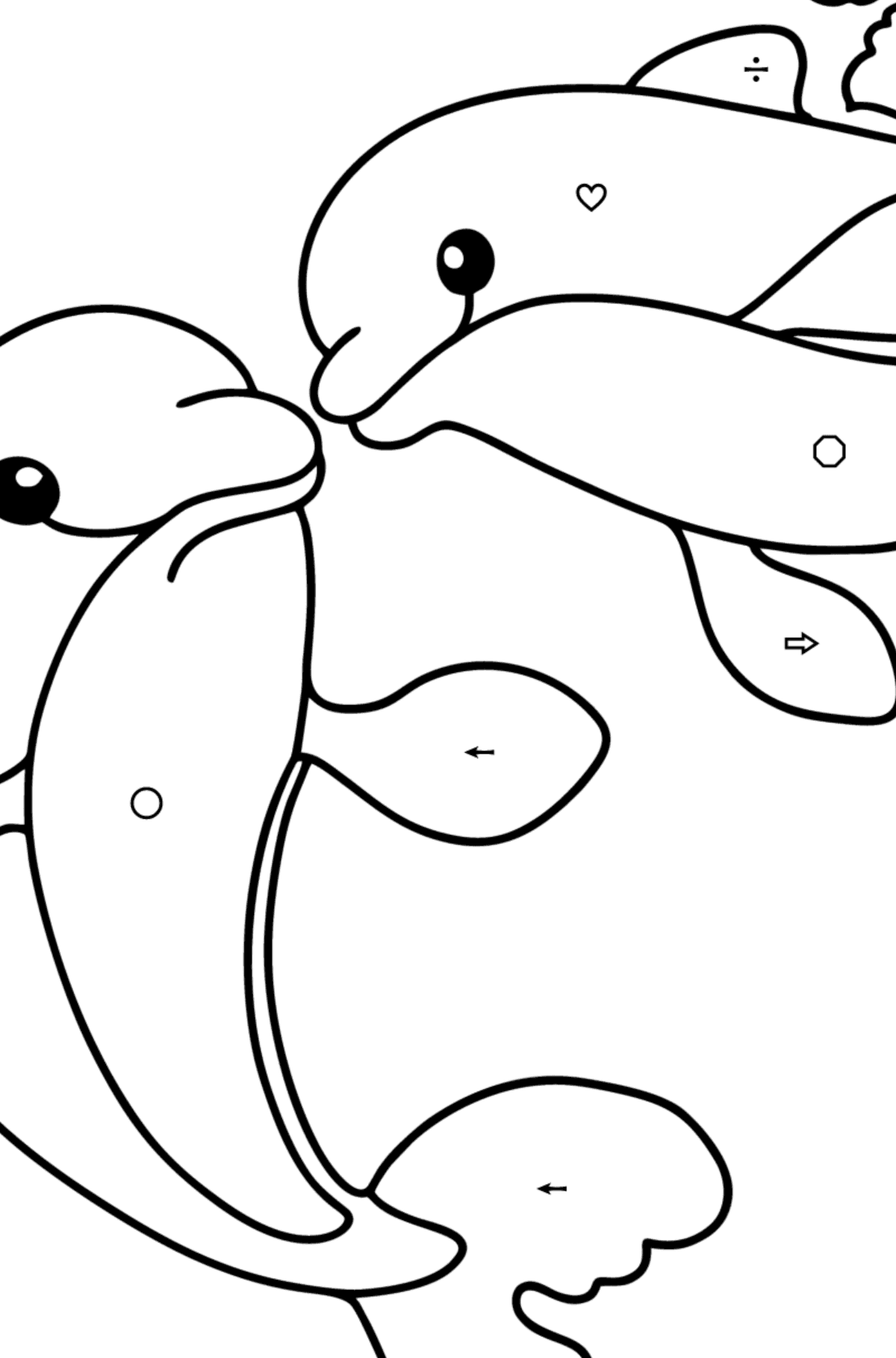 Cute Dolphins coloring page - Coloring by Symbols and Geometric Shapes for Kids