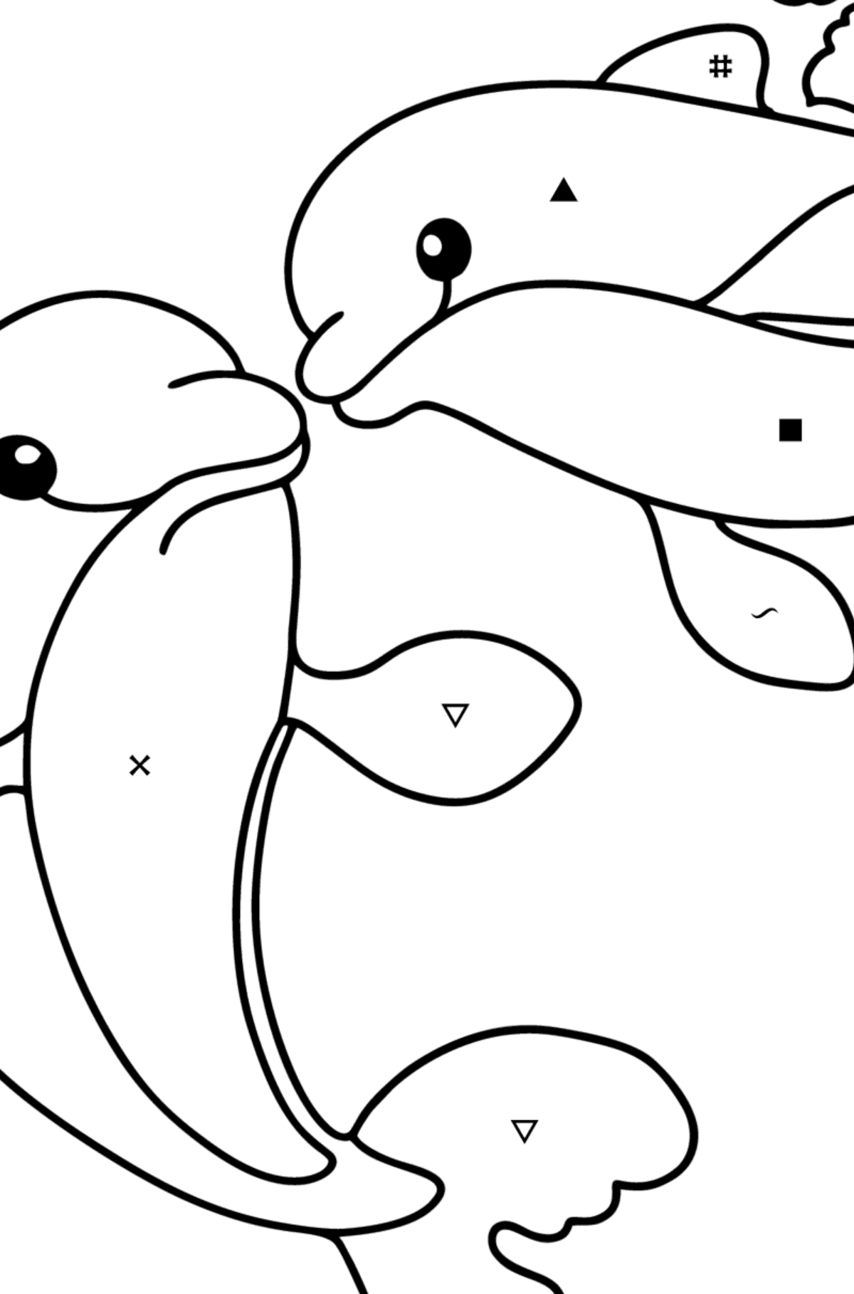 Cute Dolphins coloring page - Coloring by Symbols for Kids