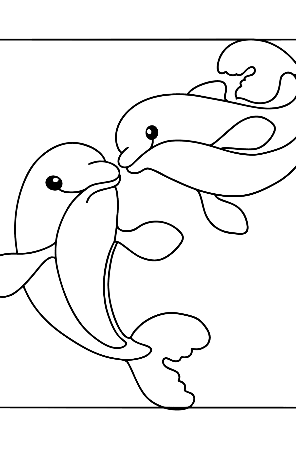 Tegning til fargelegging søte delfiner - Tegninger til fargelegging for barn