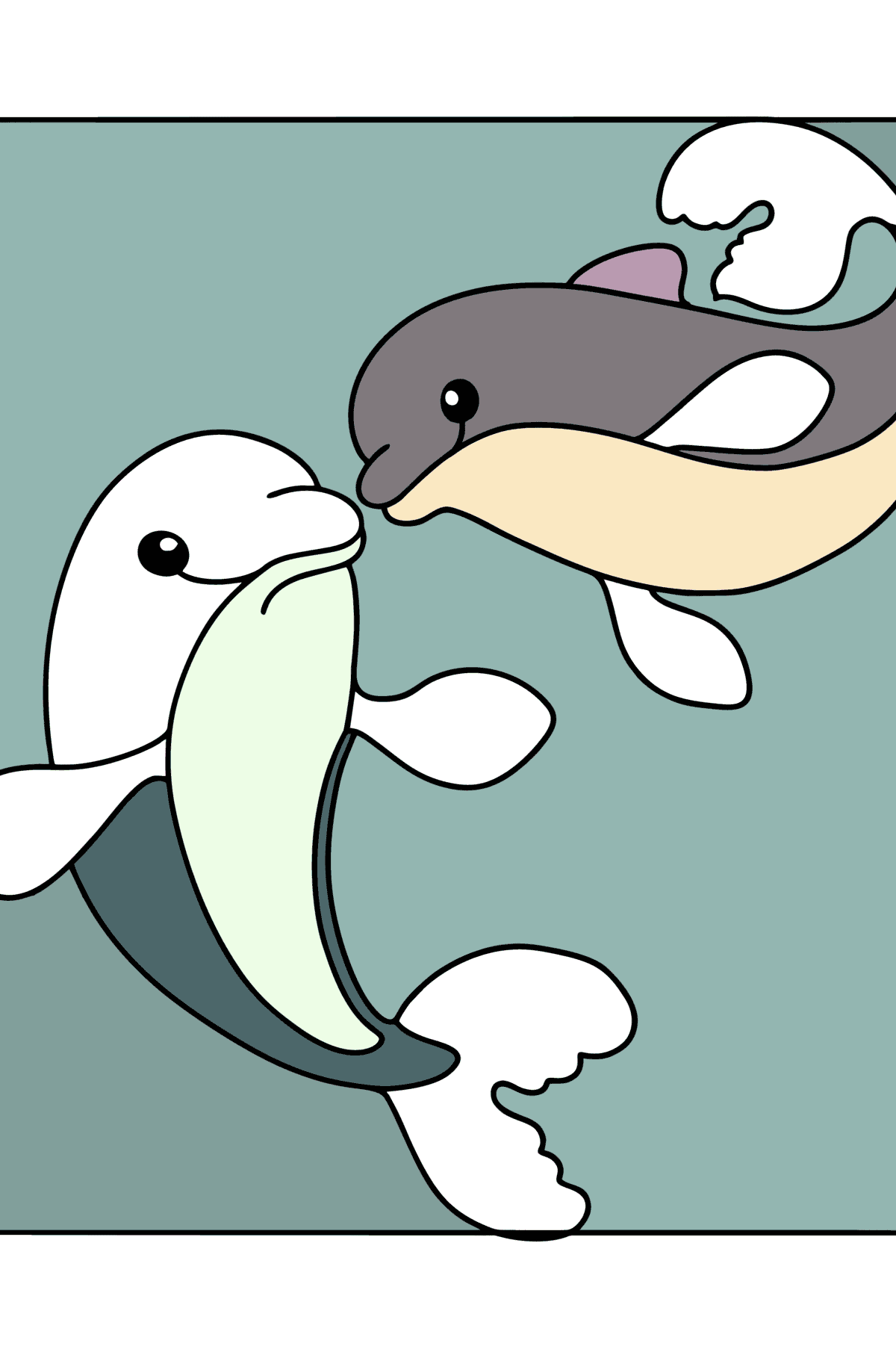 Desenho para colorir de Cute Dolphins - Imagens para Colorir para Crianças