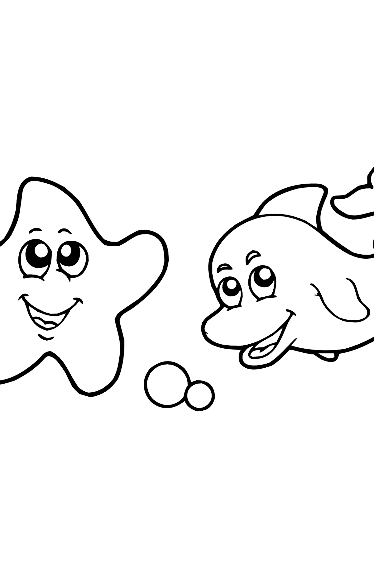 Розмальовка - Дельфін та Морська зірка - Розмальовки для дітей