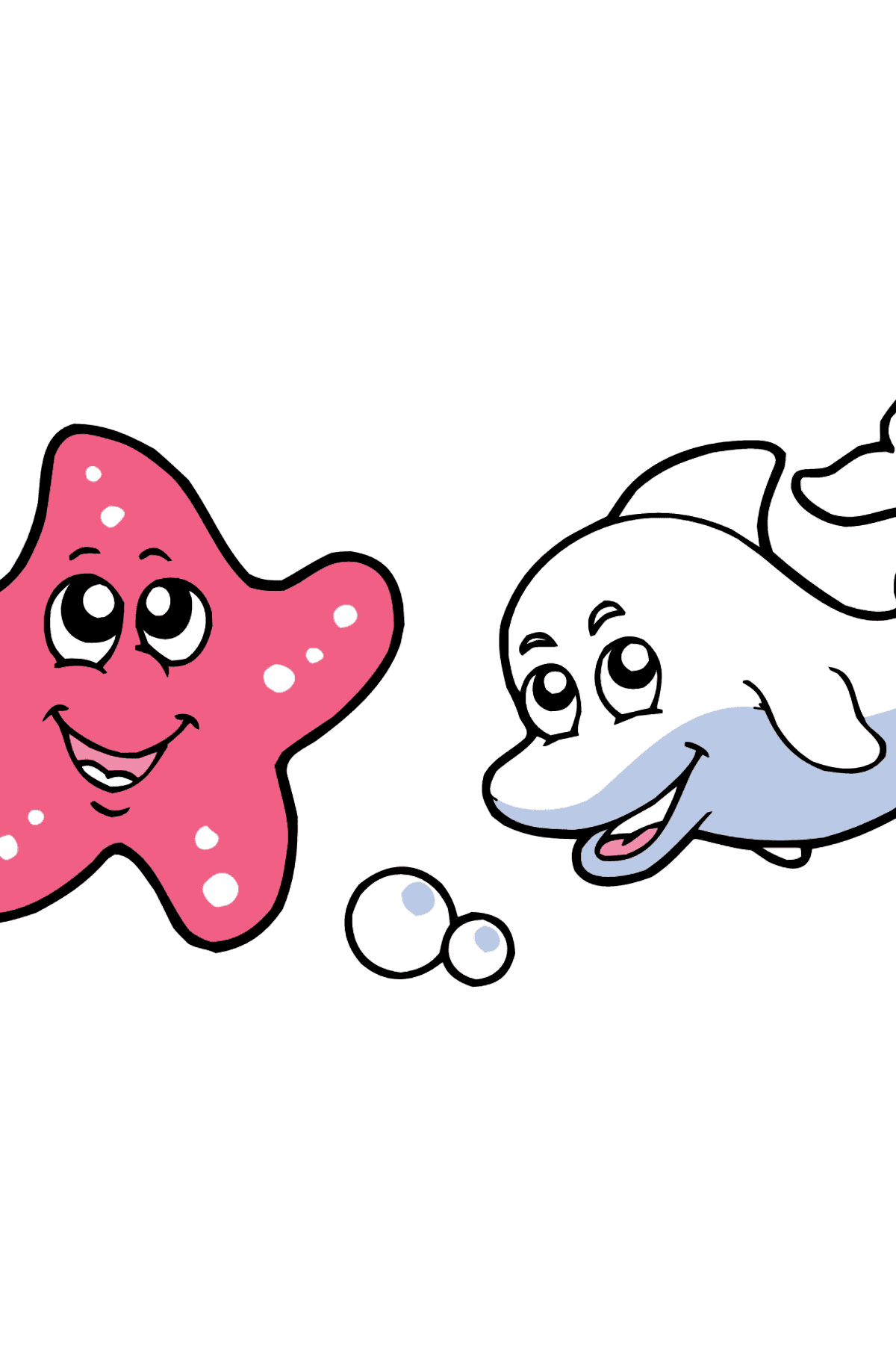 Coloriage - Dauphin et étoile de mer - Coloriages pour les Enfants