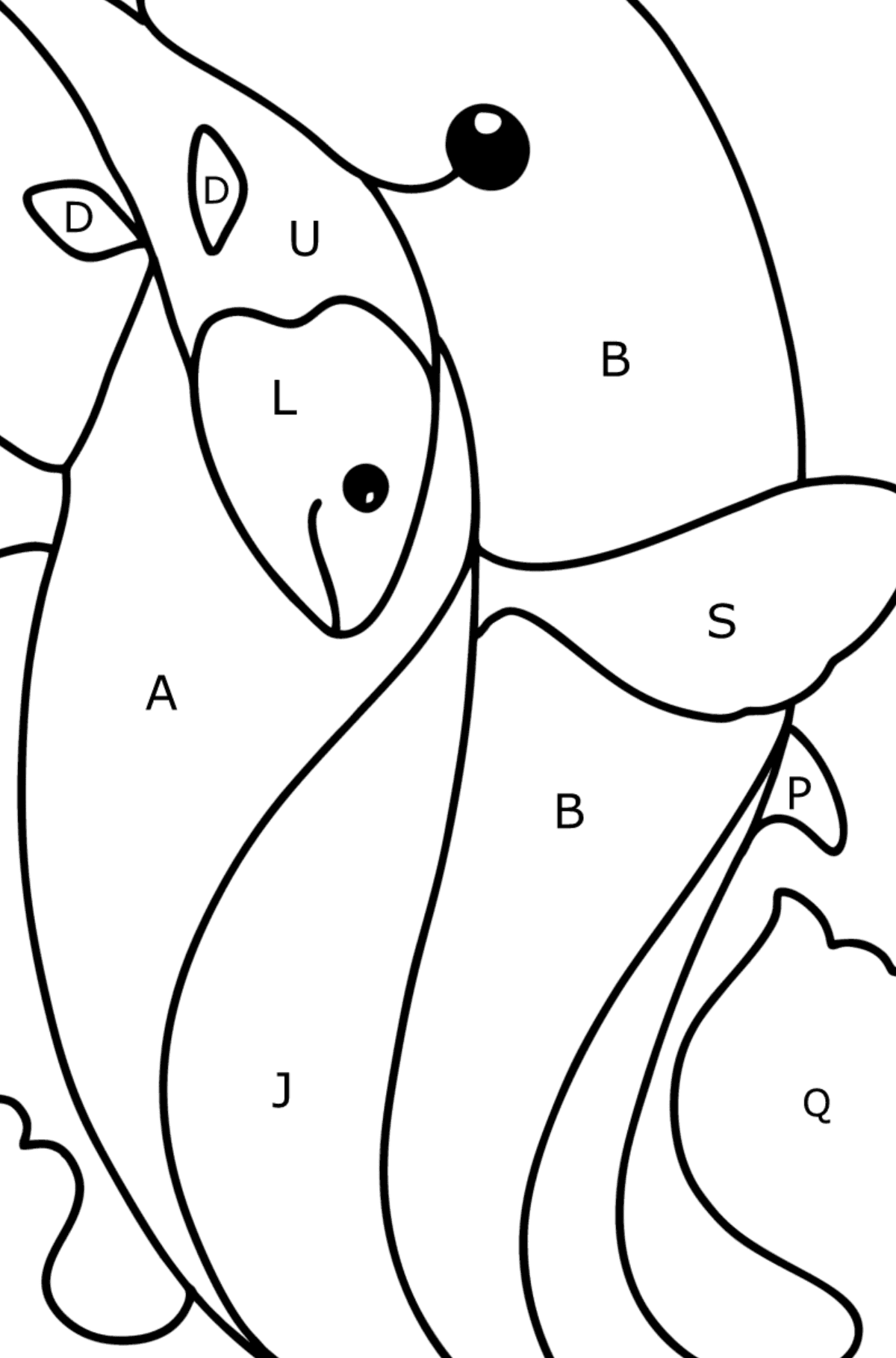 Dolphin Caught a Fish coloring page - Coloring by Letters for Kids