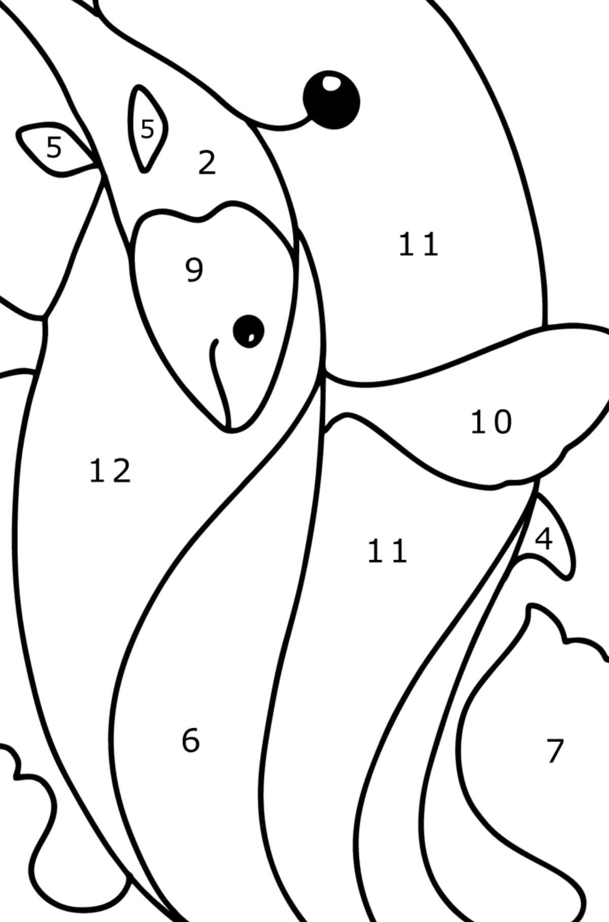 Desenho para colorir Dolphin Caught a Fish - Colorir por Números para Crianças