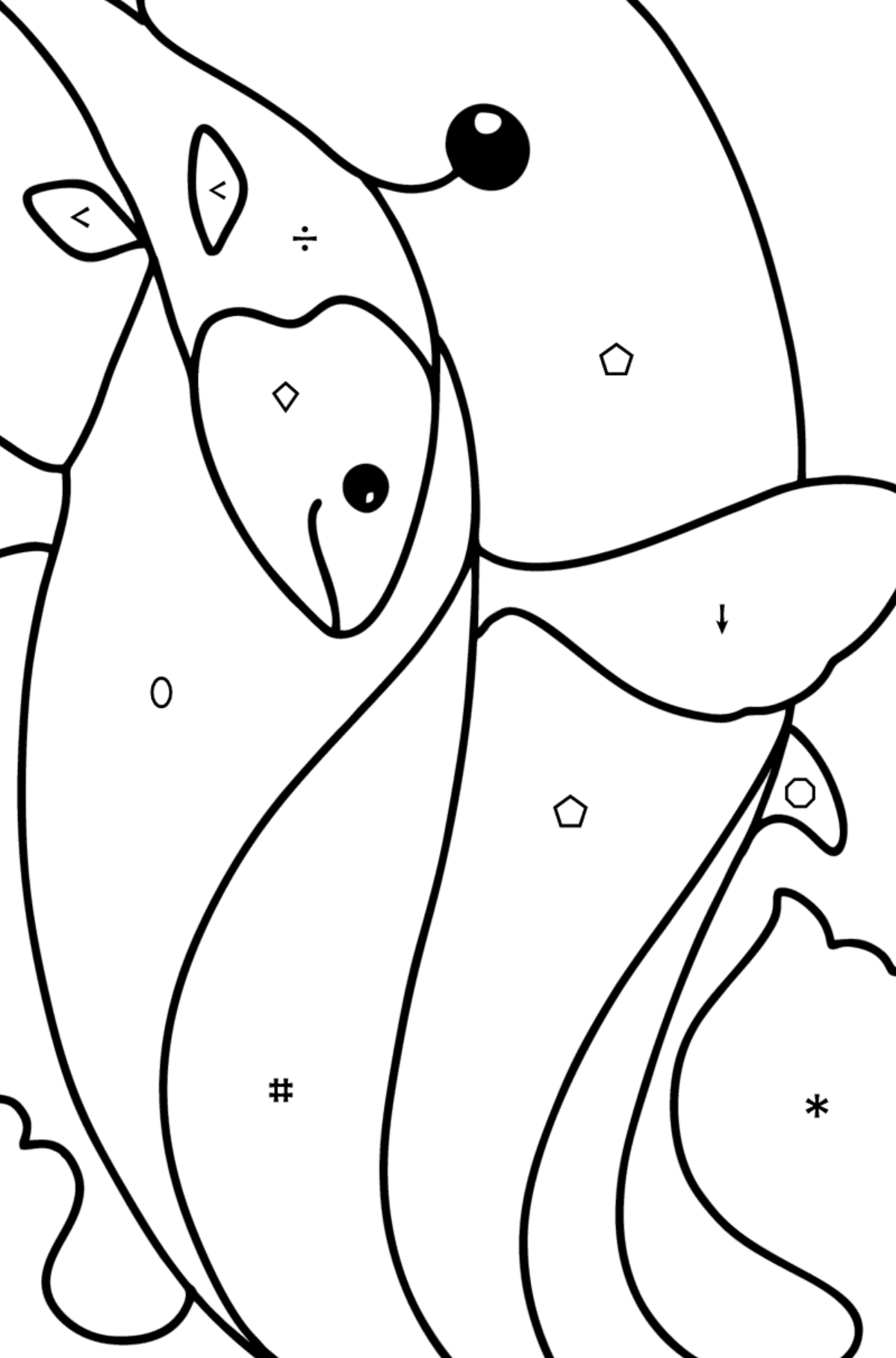 Dolphin Caught a Fish coloring page - Coloring by Symbols and Geometric Shapes for Kids