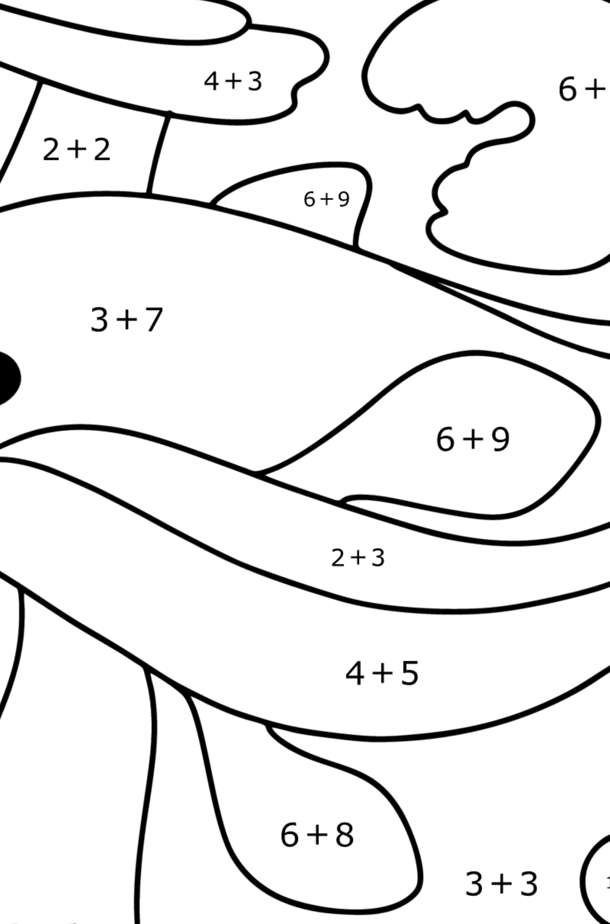 Dolphin in Water coloring page - Math Coloring - Addition for Kids
