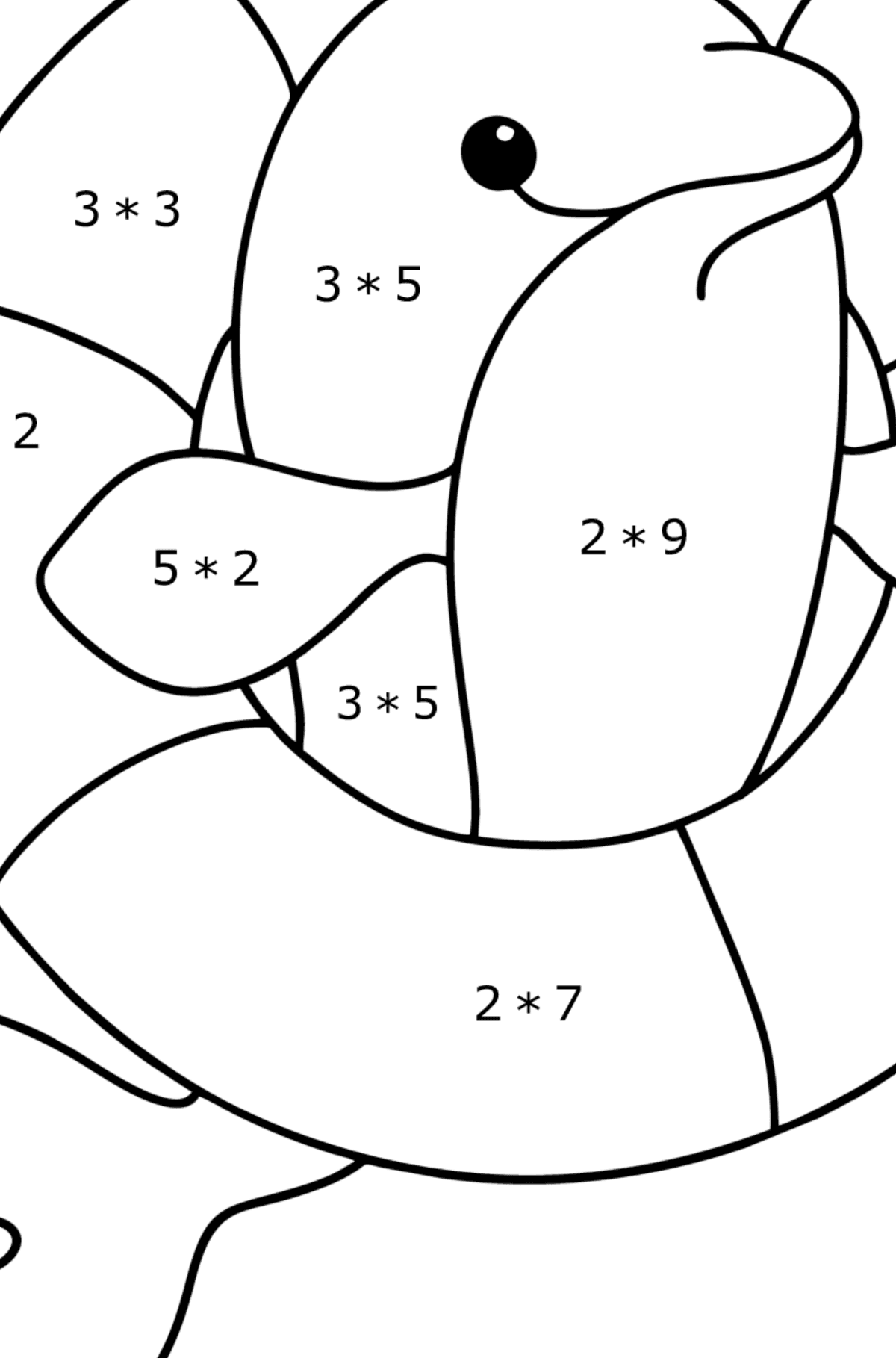 Dolphin with Life Buoy coloring page - Math Coloring - Multiplication for Kids