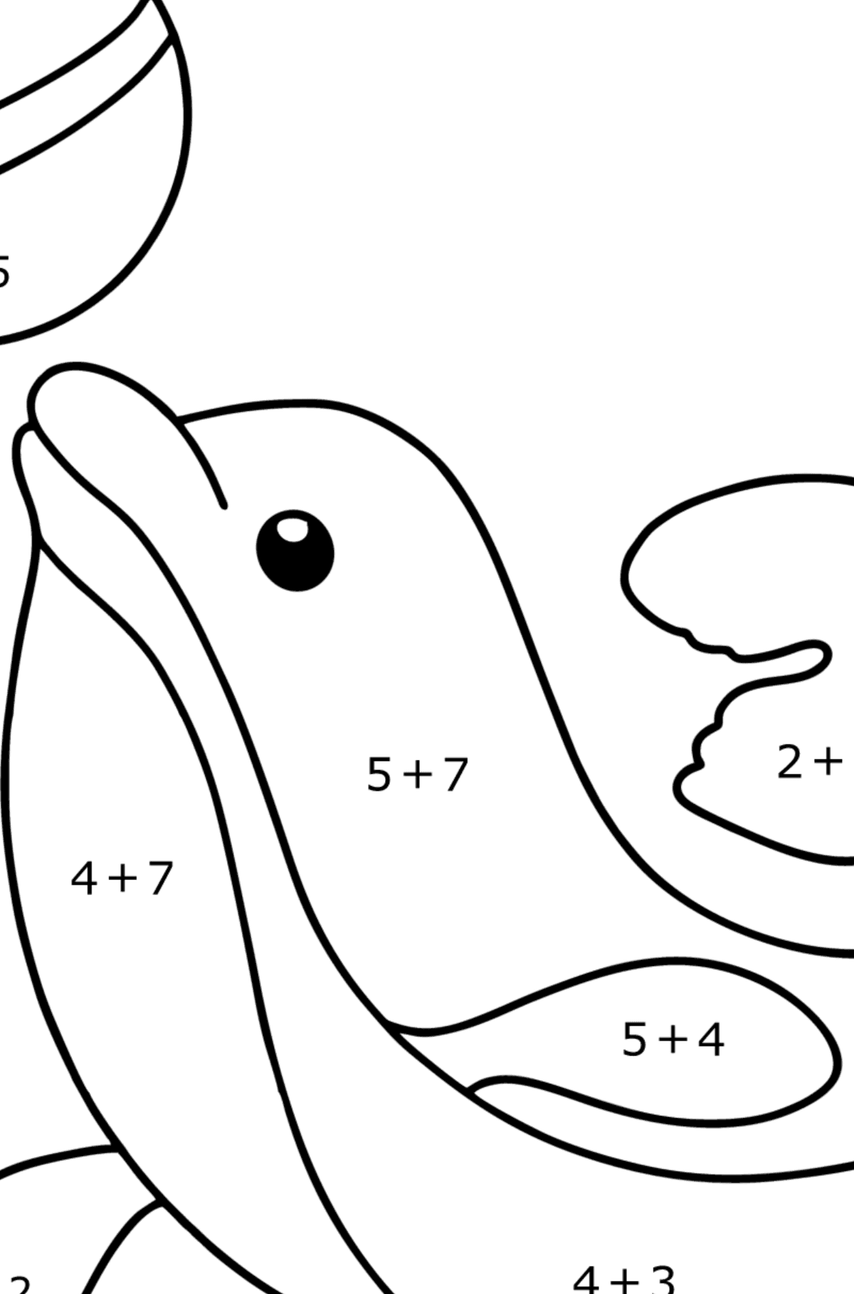 Розмальовка Дельфін виступає - Математична Розмальовка Додавання для дітей