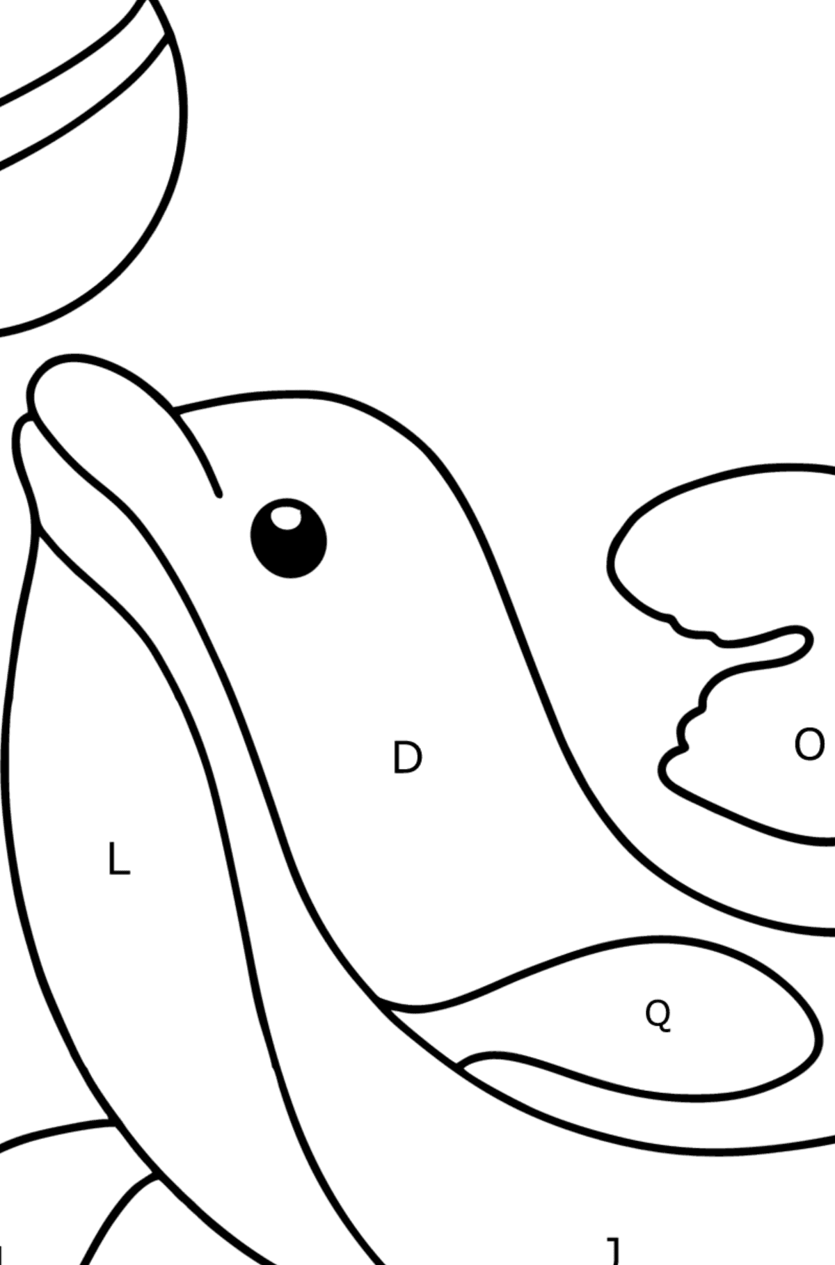 Dolphin is Performing coloring page - Coloring by Letters for Kids