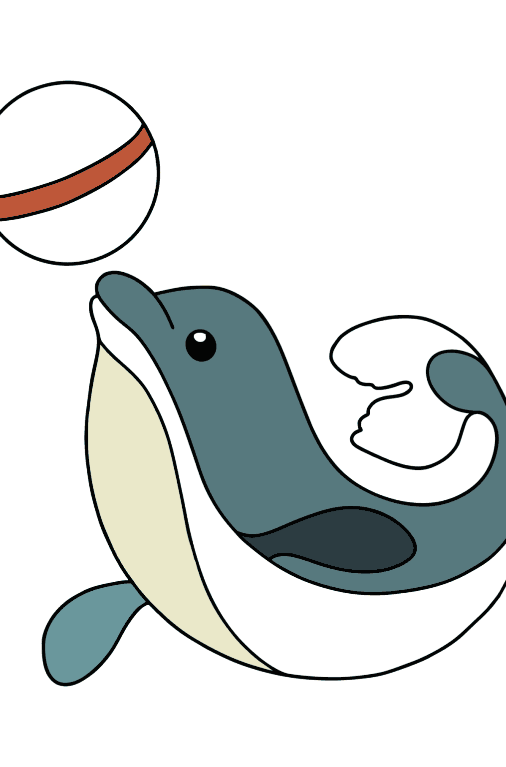  Ausmalbild Delfin auf den Wellen ♥ Drucken und online! Motiv 