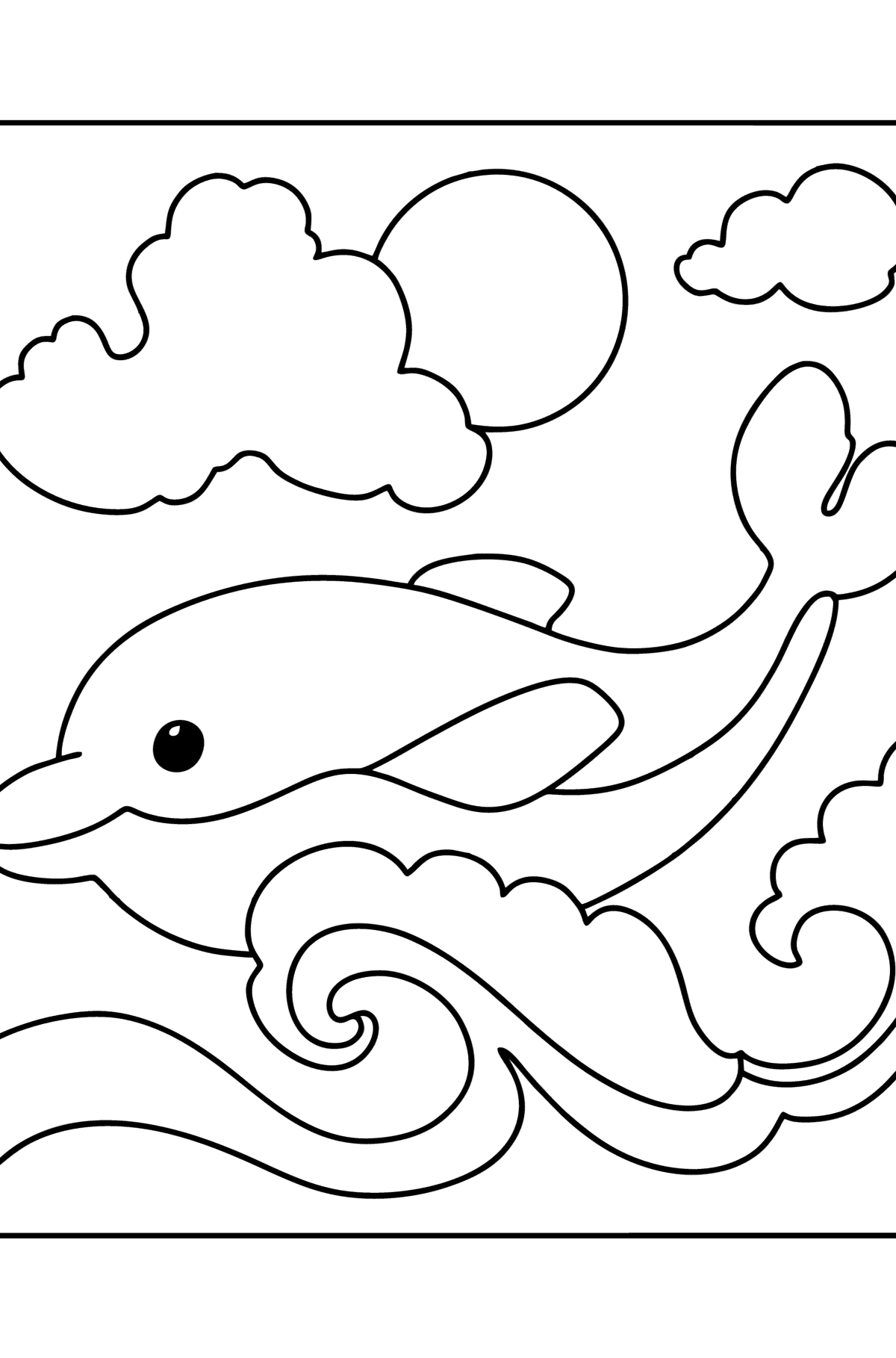 Tegning til farvning delfin på bølgerne - Tegninger til farvelægning for børn
