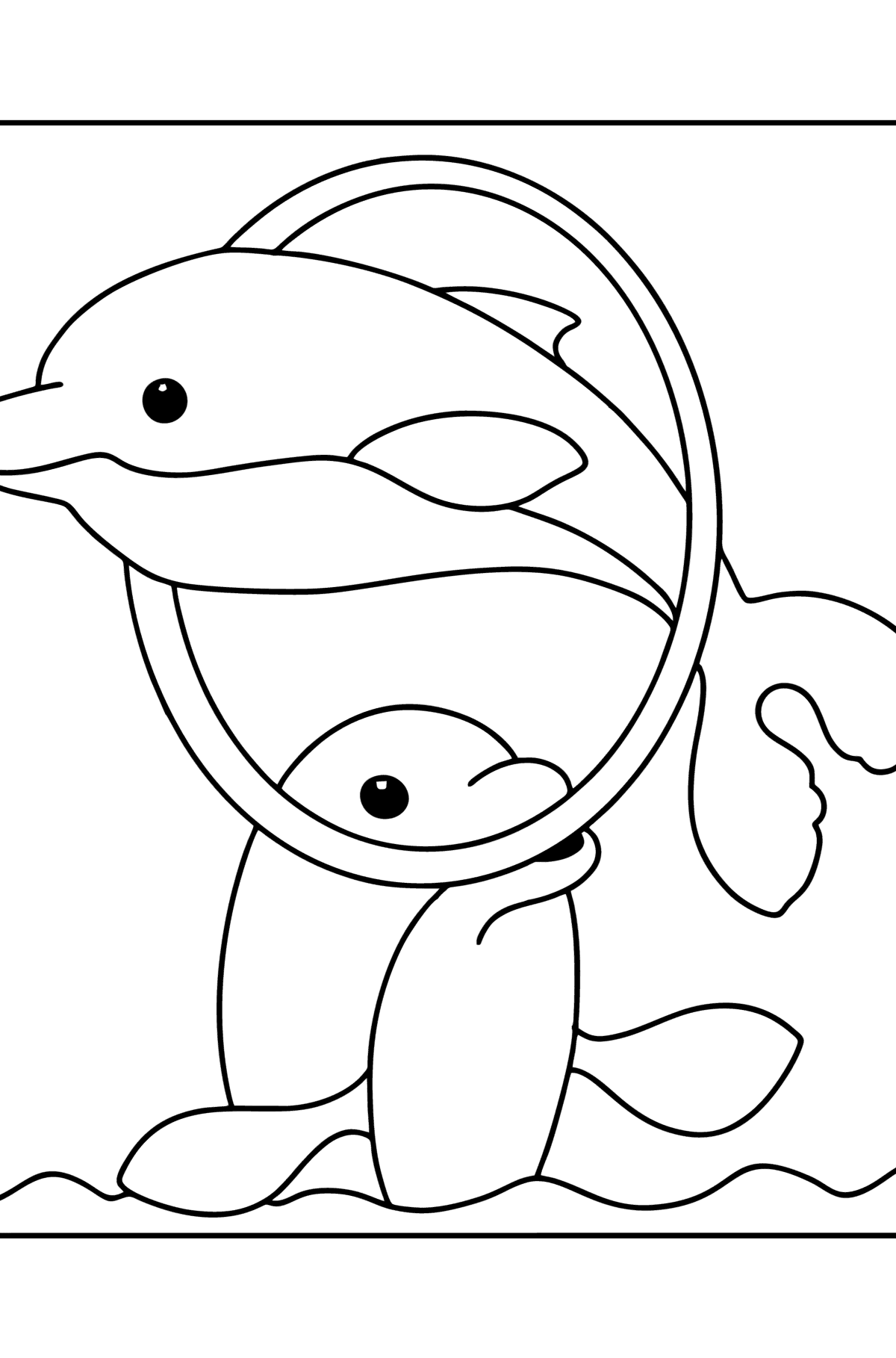 Tegning til fargelegging delfiner i vannet - Tegninger til fargelegging for barn