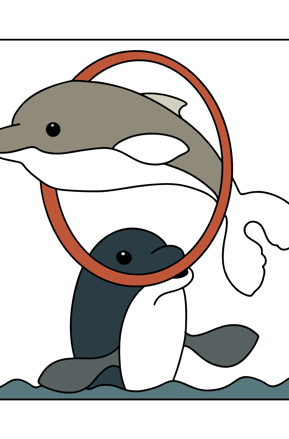 Розмальовка Дельфіни у воді - Розмальовки для дітей