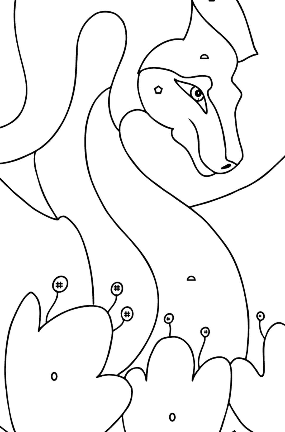 Desen de colorat dragon și floare (simplu) - Desen de colorat după Simbol și Forme Geometrice pentru copii