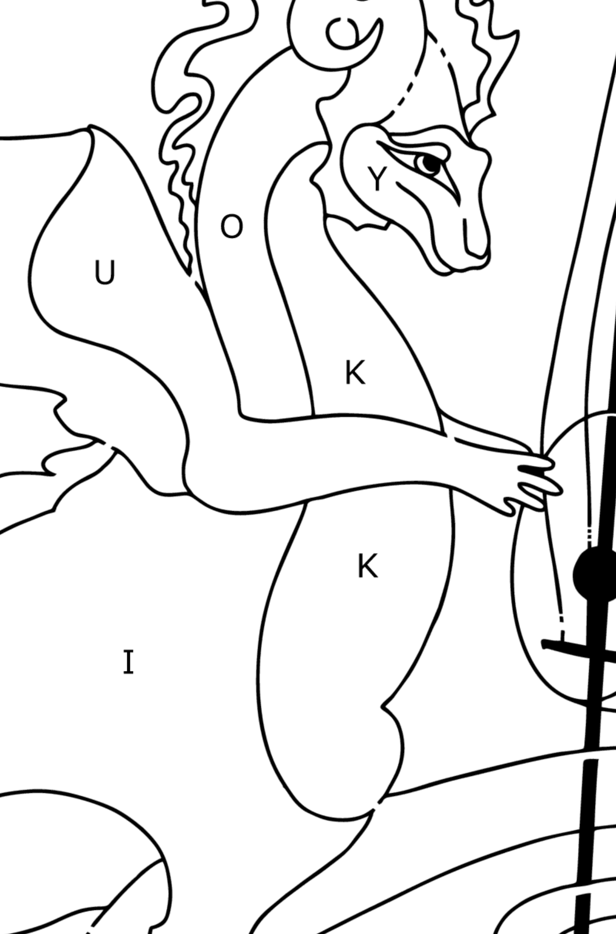 Boyama sayfası müzikal ejderha (kolay) - Harflerle Boyama çocuklar için