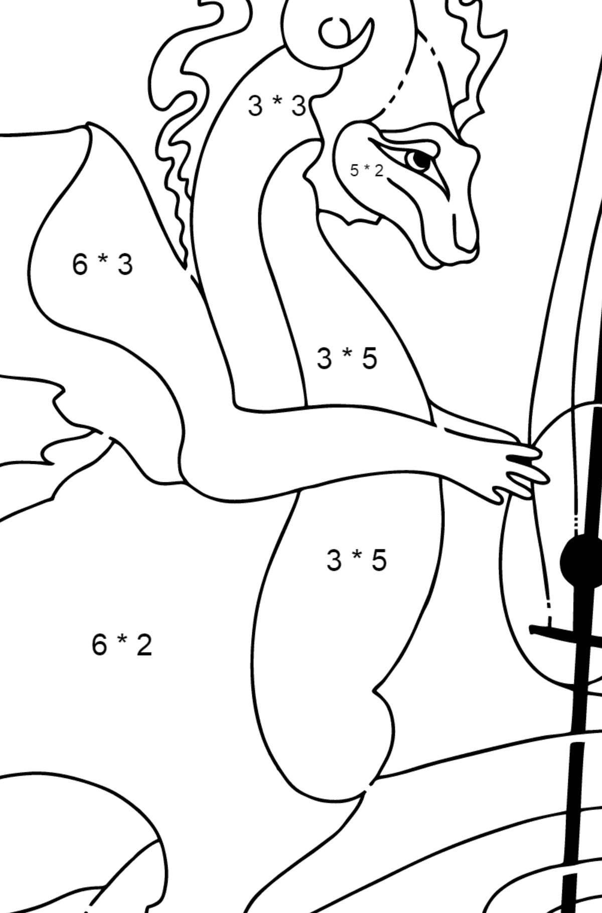Boyama sayfası müzikal ejderha (kolay) - Matematik Boyama - Çarpma çocuklar için