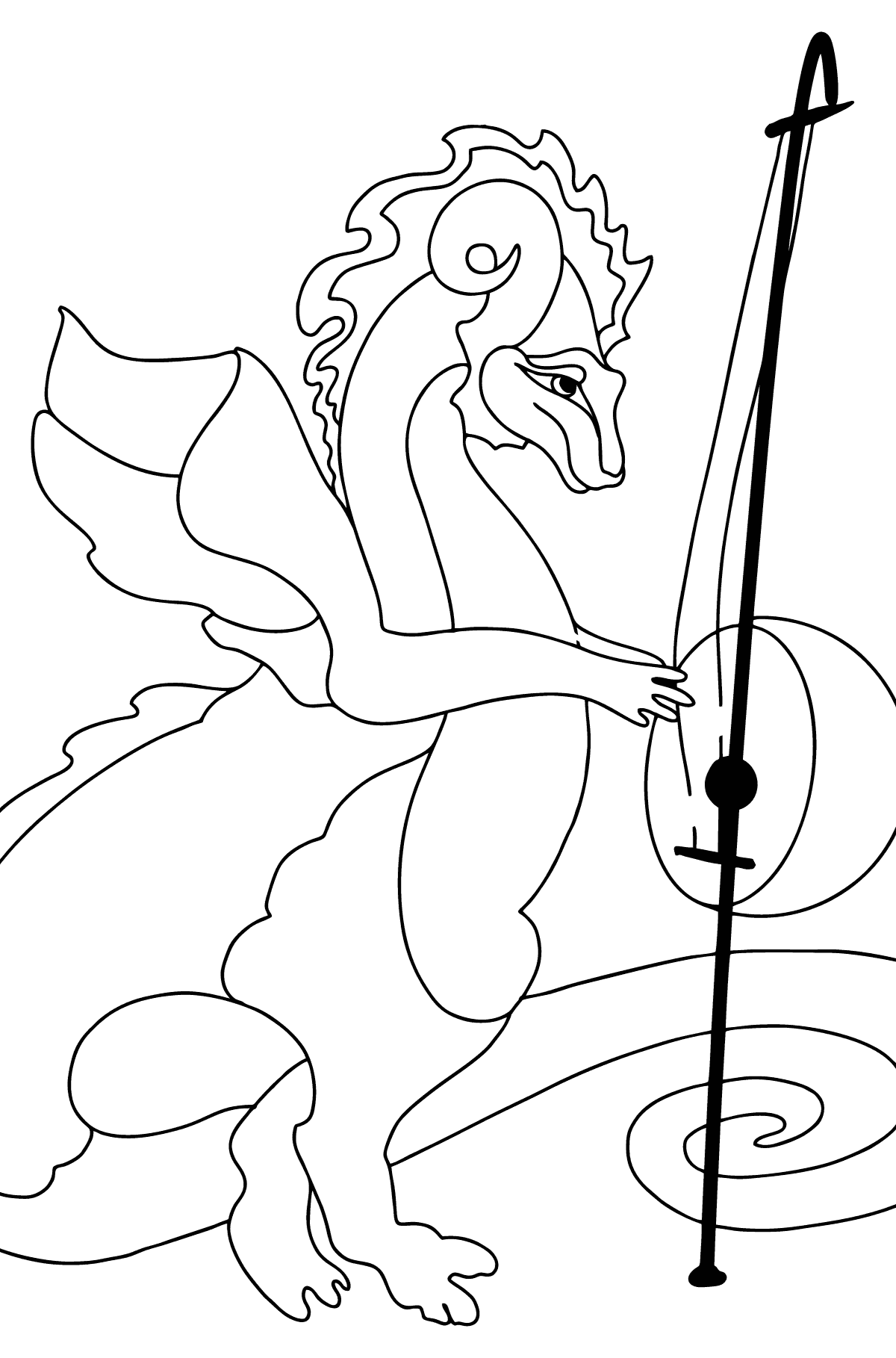 Desen de colorat dragon curcubeu (simplu) - Desene de colorat pentru copii