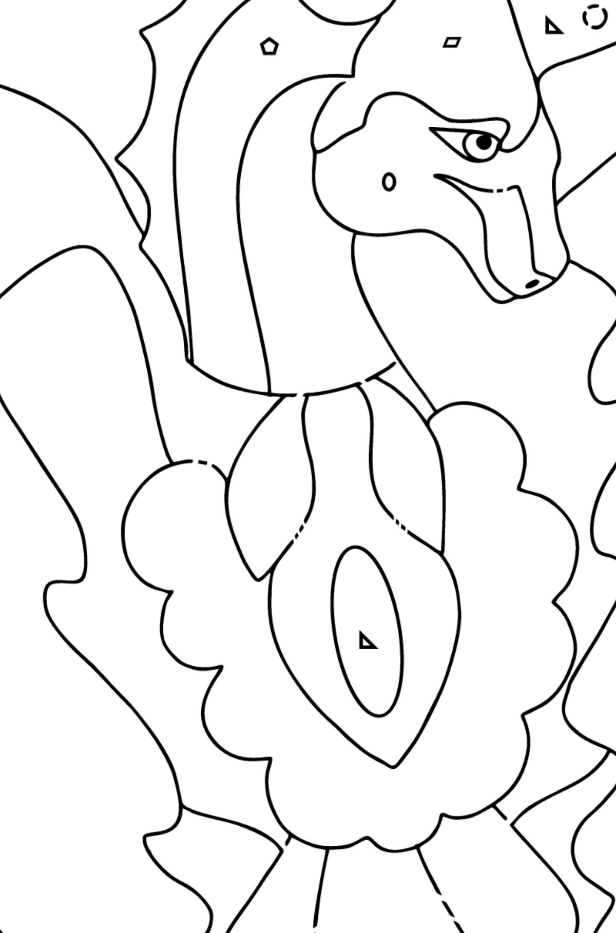 Desen de colorat dragon minunat (dificil) - Desen de colorat după Forme Geometrice pentru copii