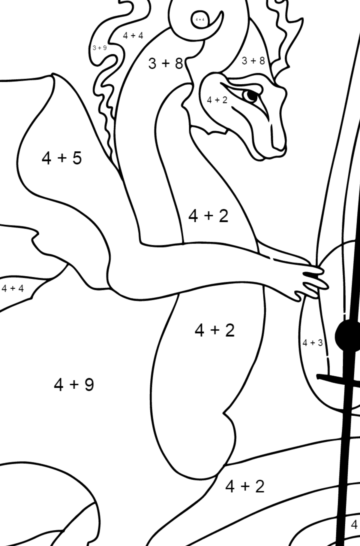 Boyama sayfası zümrüt ejderha (kolay) - Matematik Boyama - Toplama çocuklar için