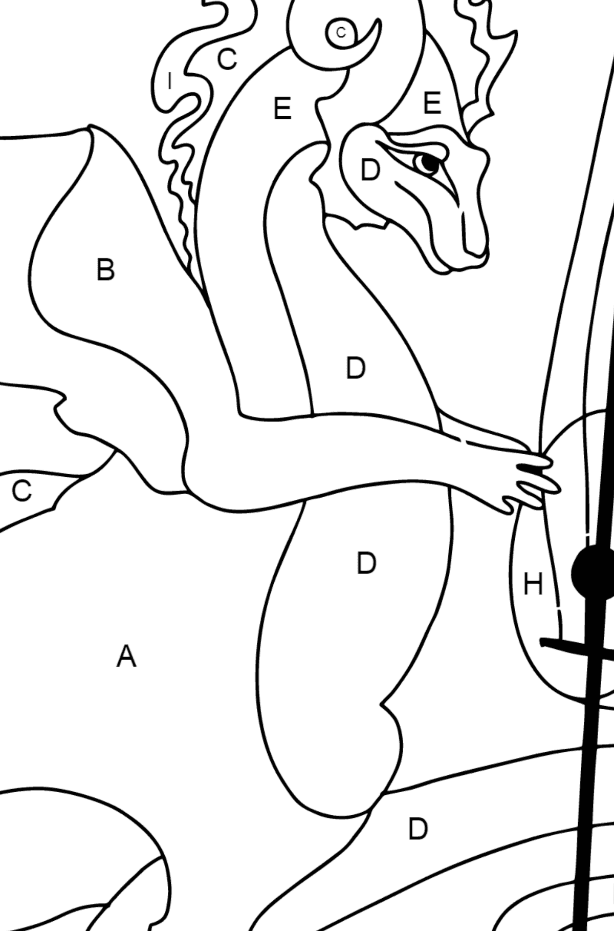 Coloring Page - A Dragon Loves Music - Coloring by Letters for Children