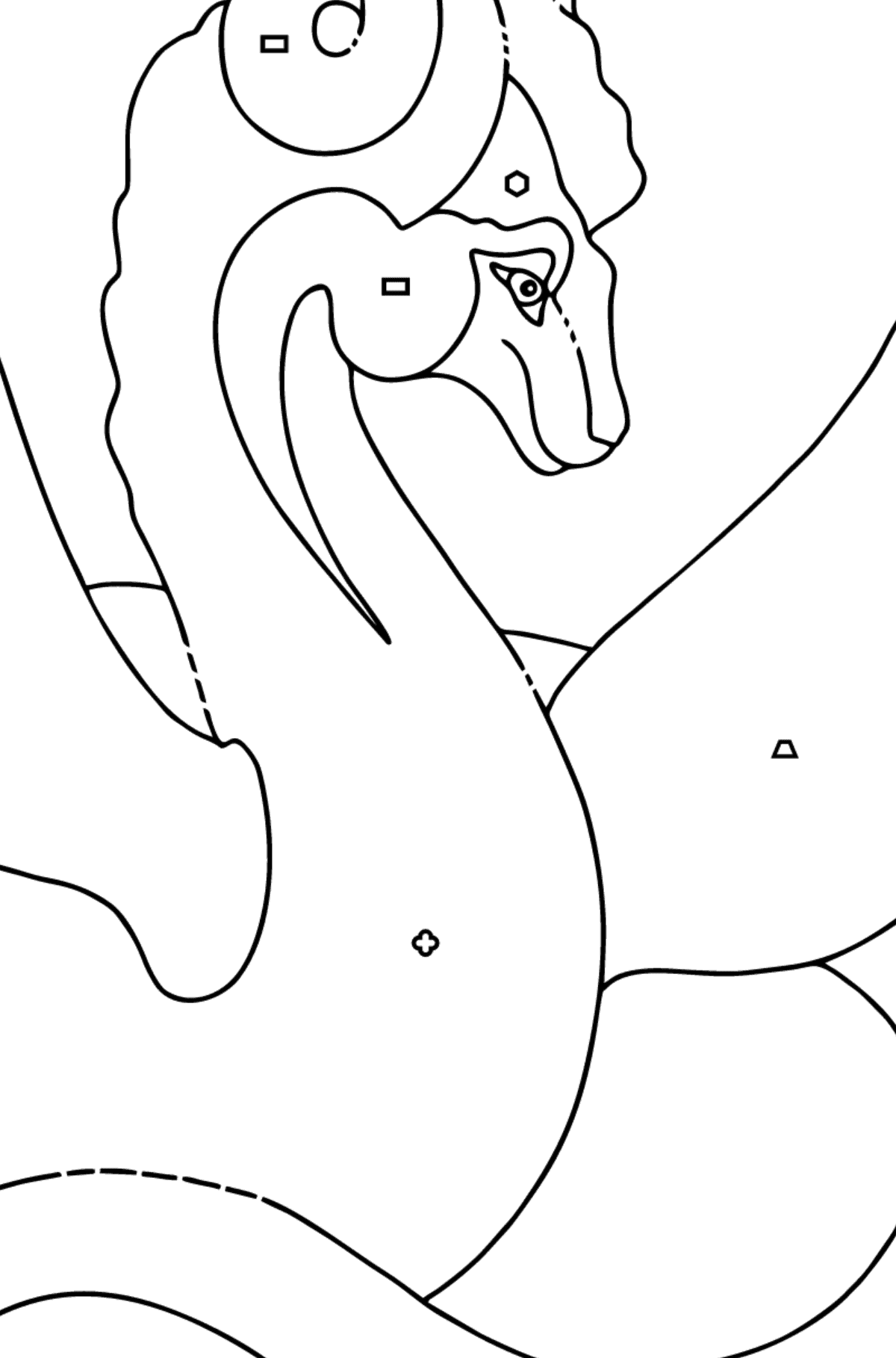 Dibujo para colorear buen dragón (simple) - Colorear por Formas Geométricas para Niños