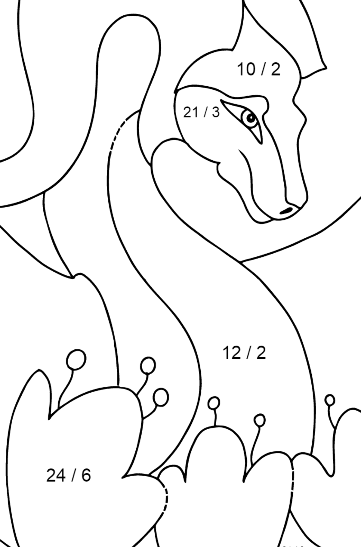 Desenho para colorir dragão colorido (simples) - Colorindo com Matemática - Divisão para Crianças