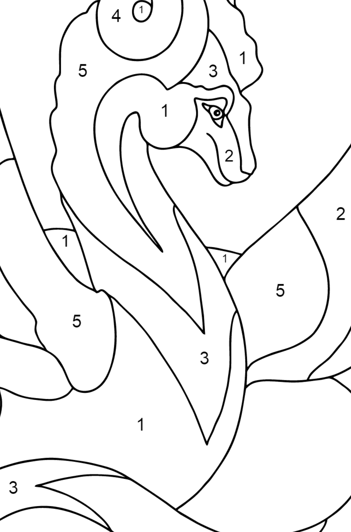 Värityskuva sateenkaarilohikäärme (vaikea) - Väritys numeroiden mukaan lapsille