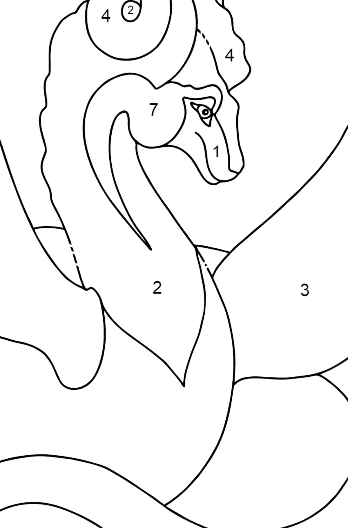 Cute Dragon Coloring Page (simple) - Coloring by Numbers for Kids