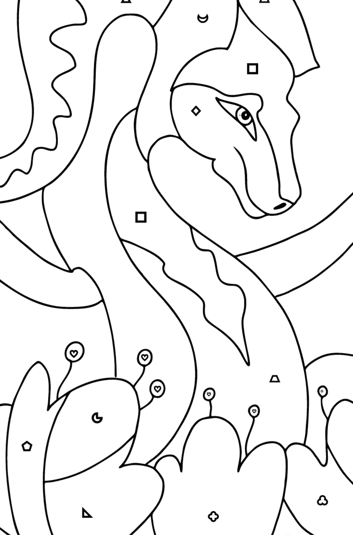 Dibujo para colorear dragón colorido (difícil) - Colorear por Formas Geométricas para Niños