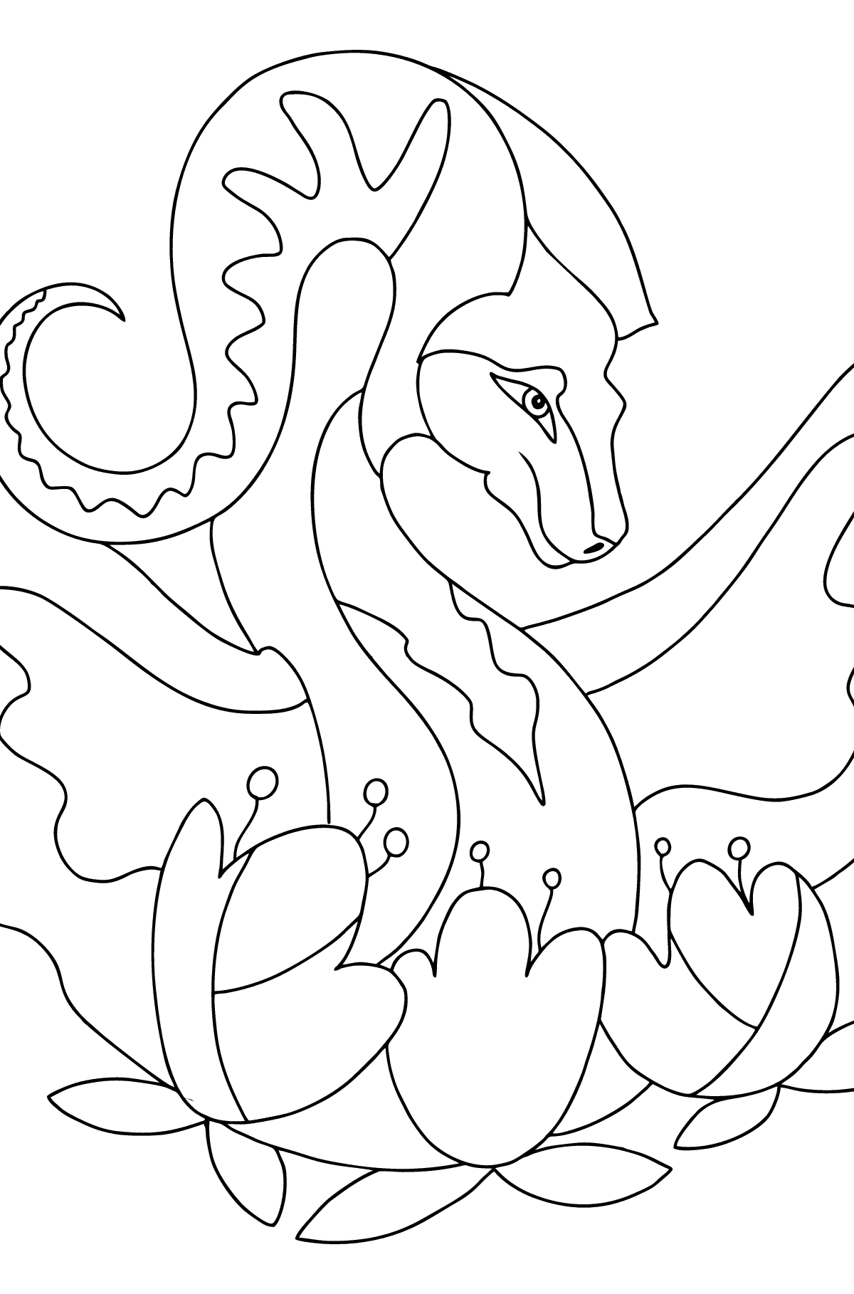 Dibujo para colorear dragón colorido (difícil) - Dibujos para Colorear para Niños