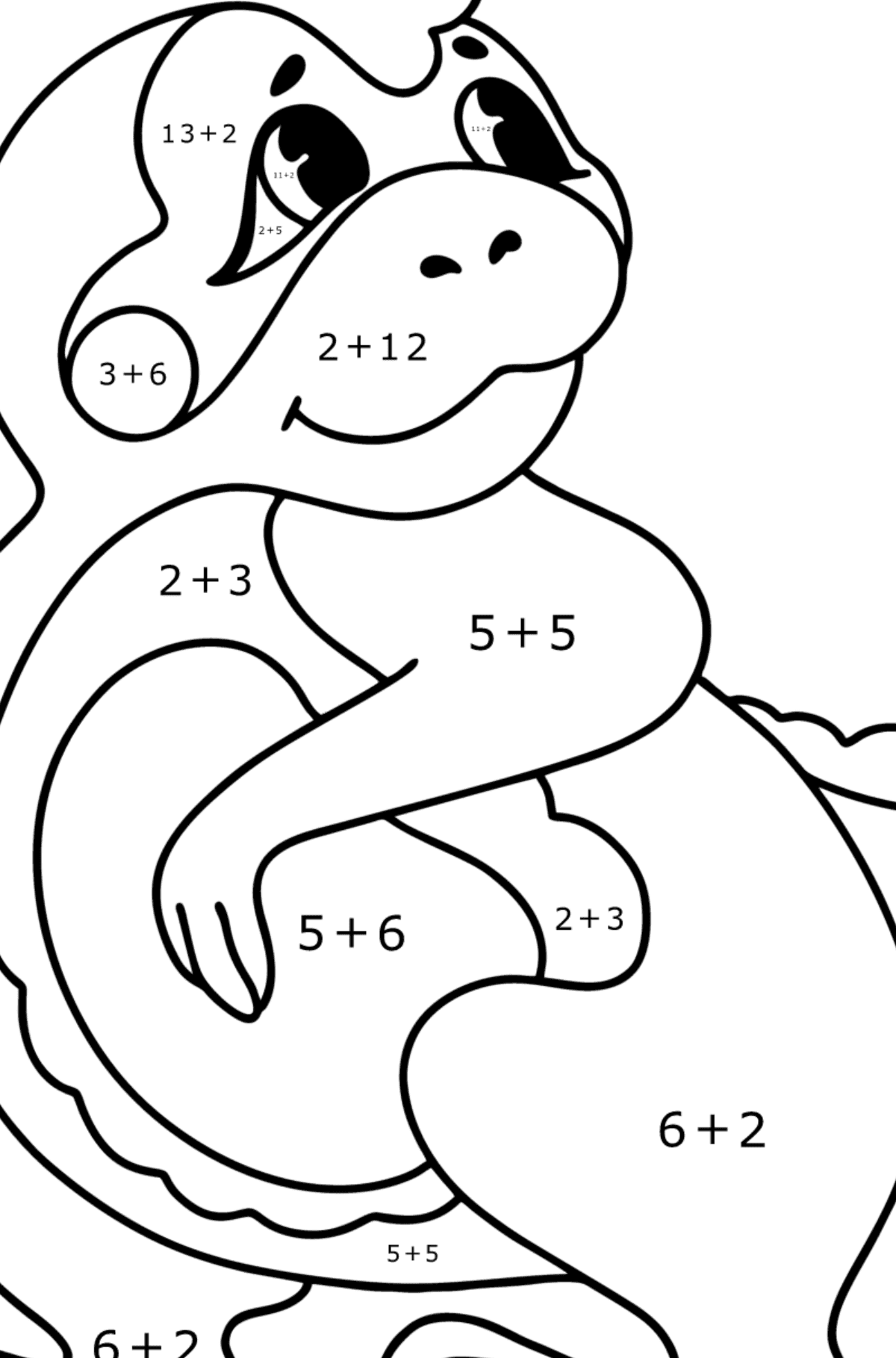 Dibujo de Bebé dragón para colorear - Colorear con Matemáticas - Sumas para Niños