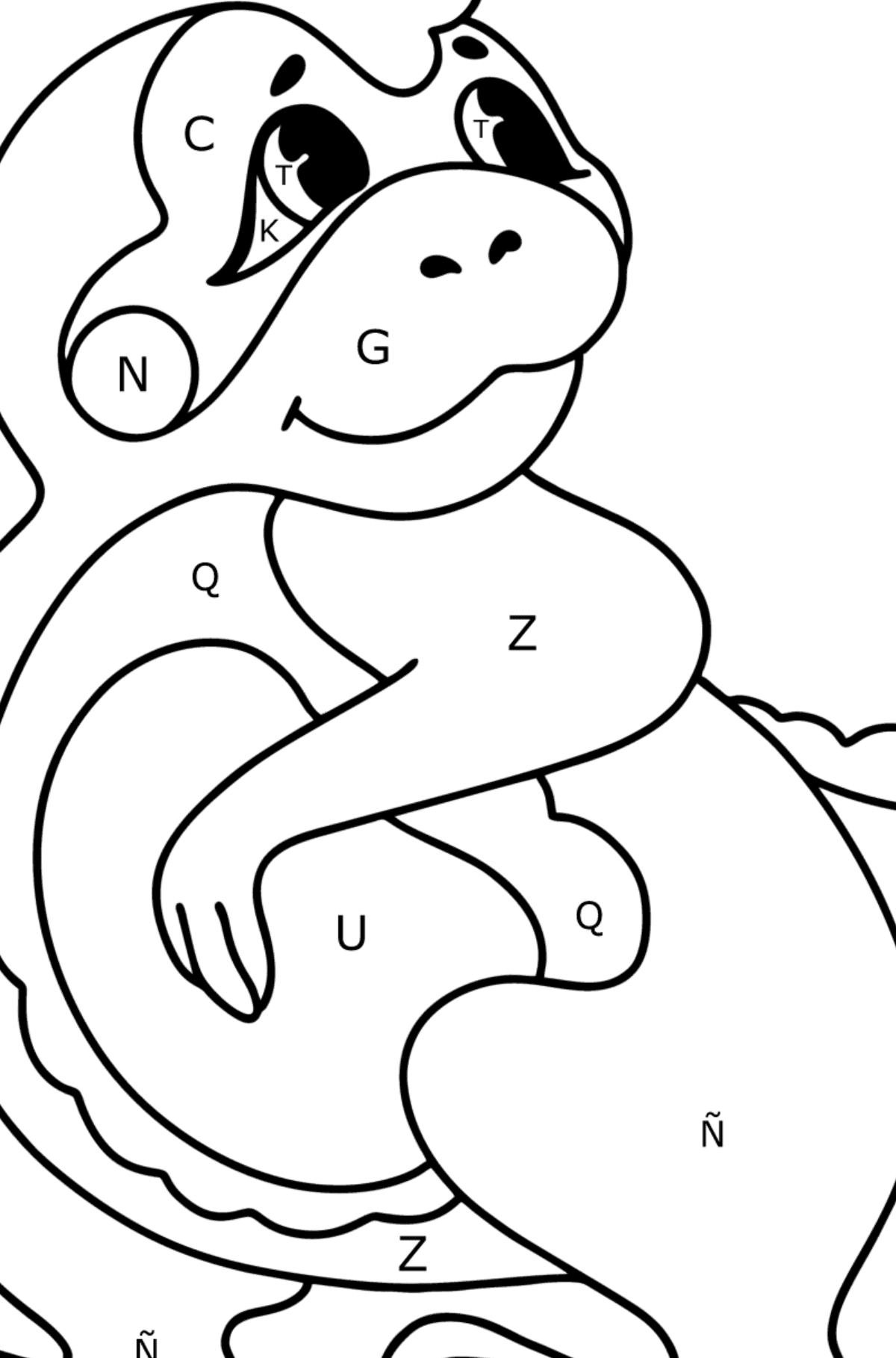 Dibujo de Bebé dragón para colorear - Colorear por Letras para Niños