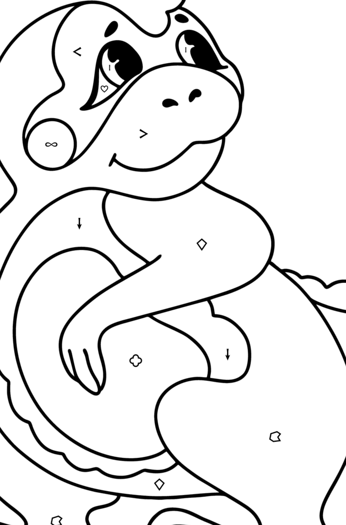 Värityskuva vauva lohikäärme - Väritys Symbolien ja Geometristen Kuvioiden mukaan lapsille