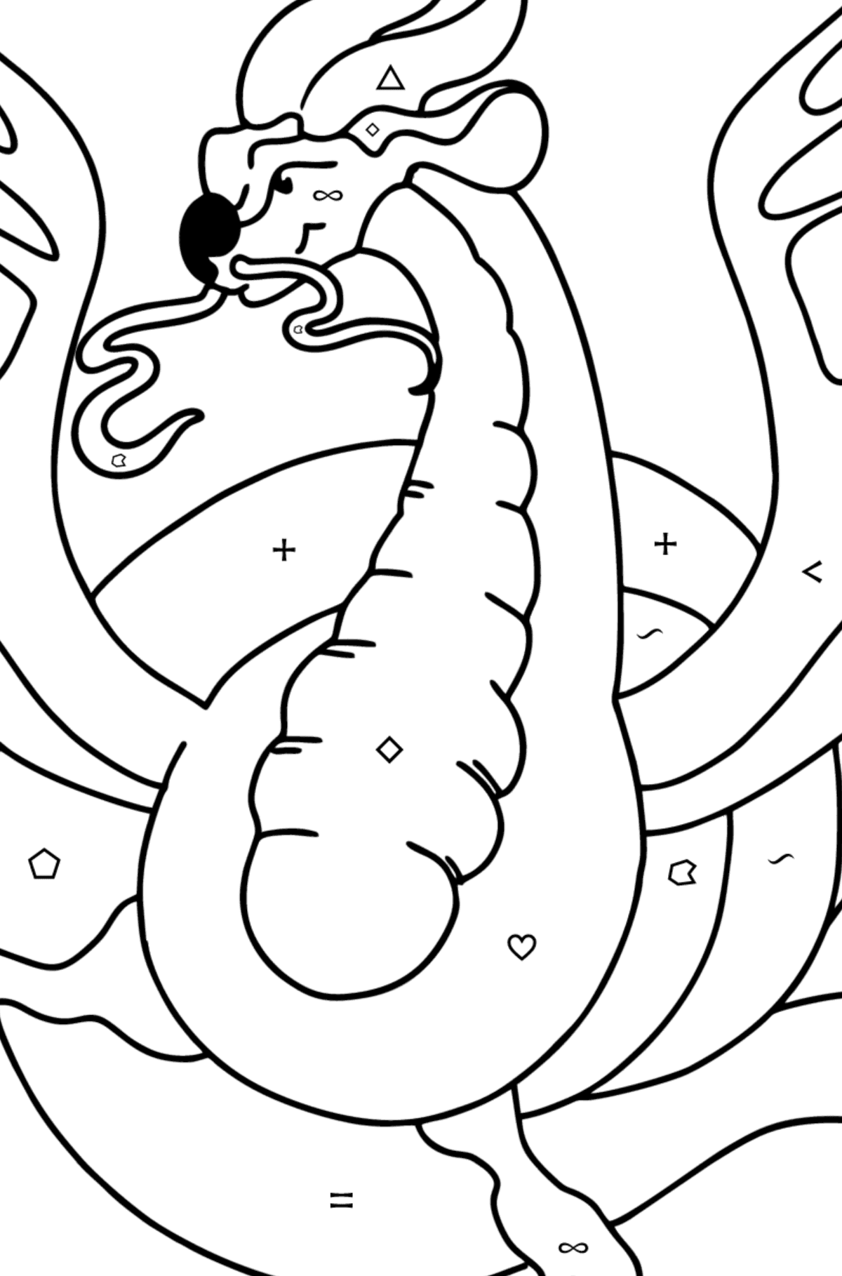 Dangerous Dragon coloring page - Coloring by Symbols and Geometric Shapes for Kids