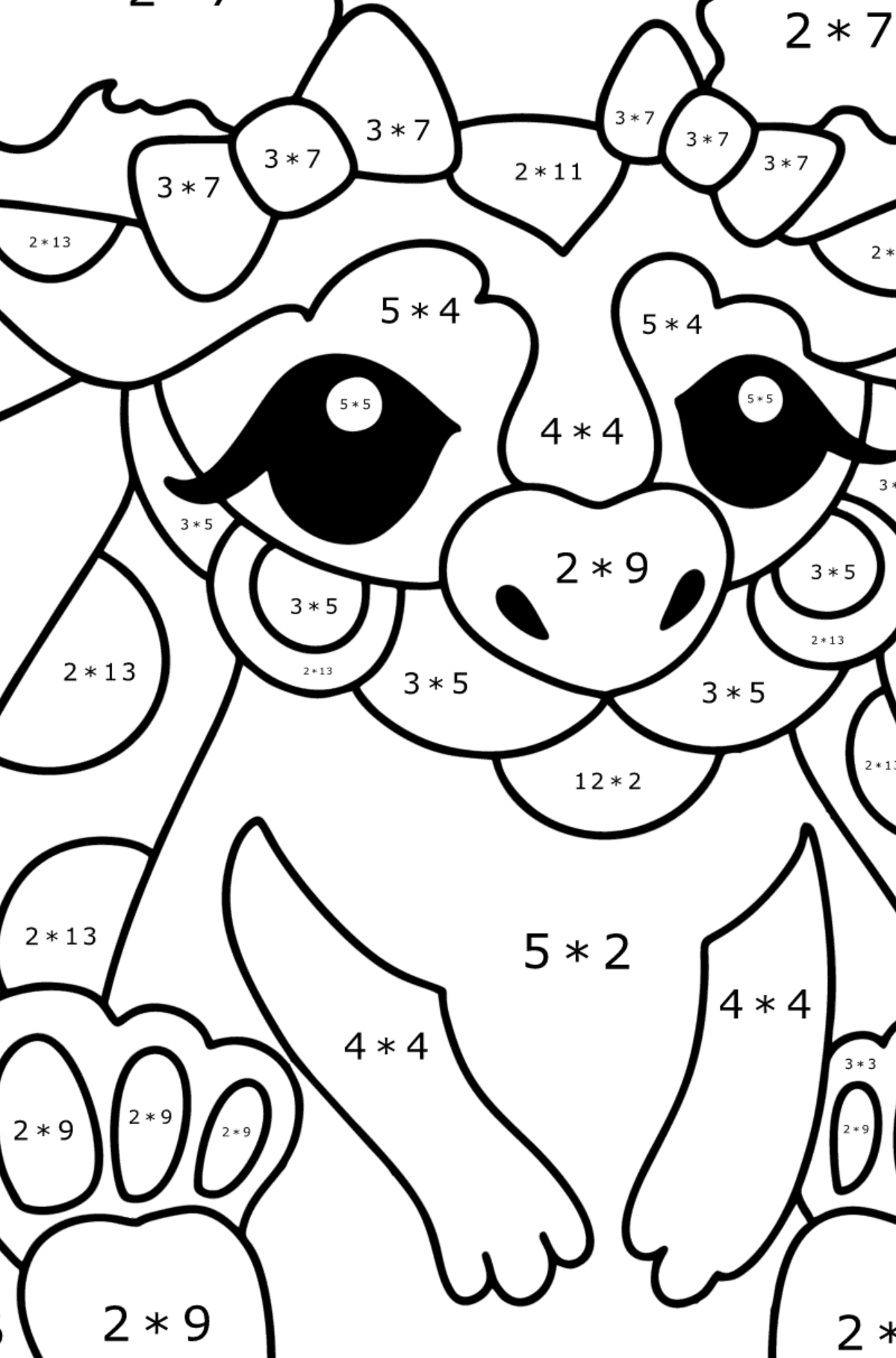 Dragon girl coloring page - Math Coloring - Multiplication for Kids