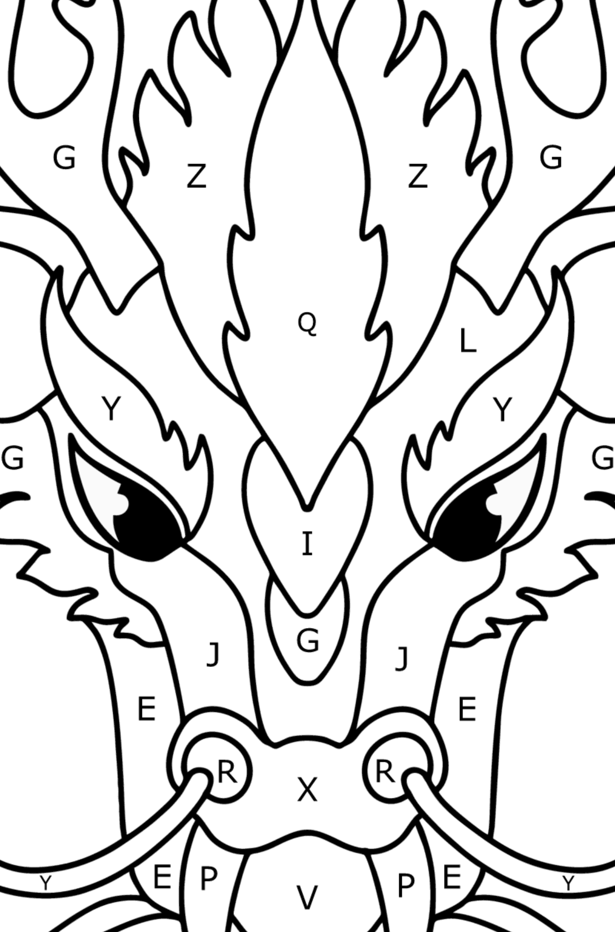 Dragon head coloring page - Coloring by Letters for Kids