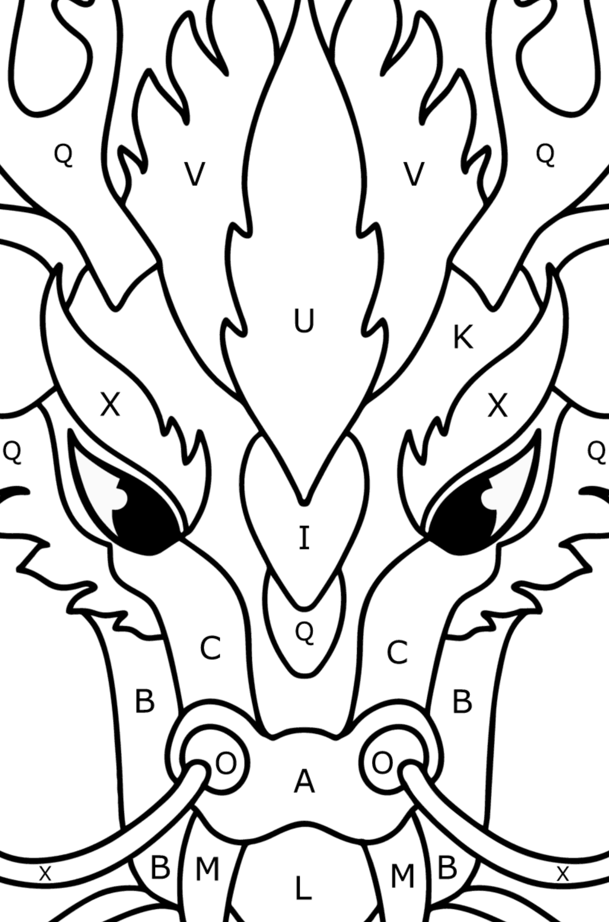 Dibujo de Cabeza de dragón para colorear - Colorear por Letras para Niños