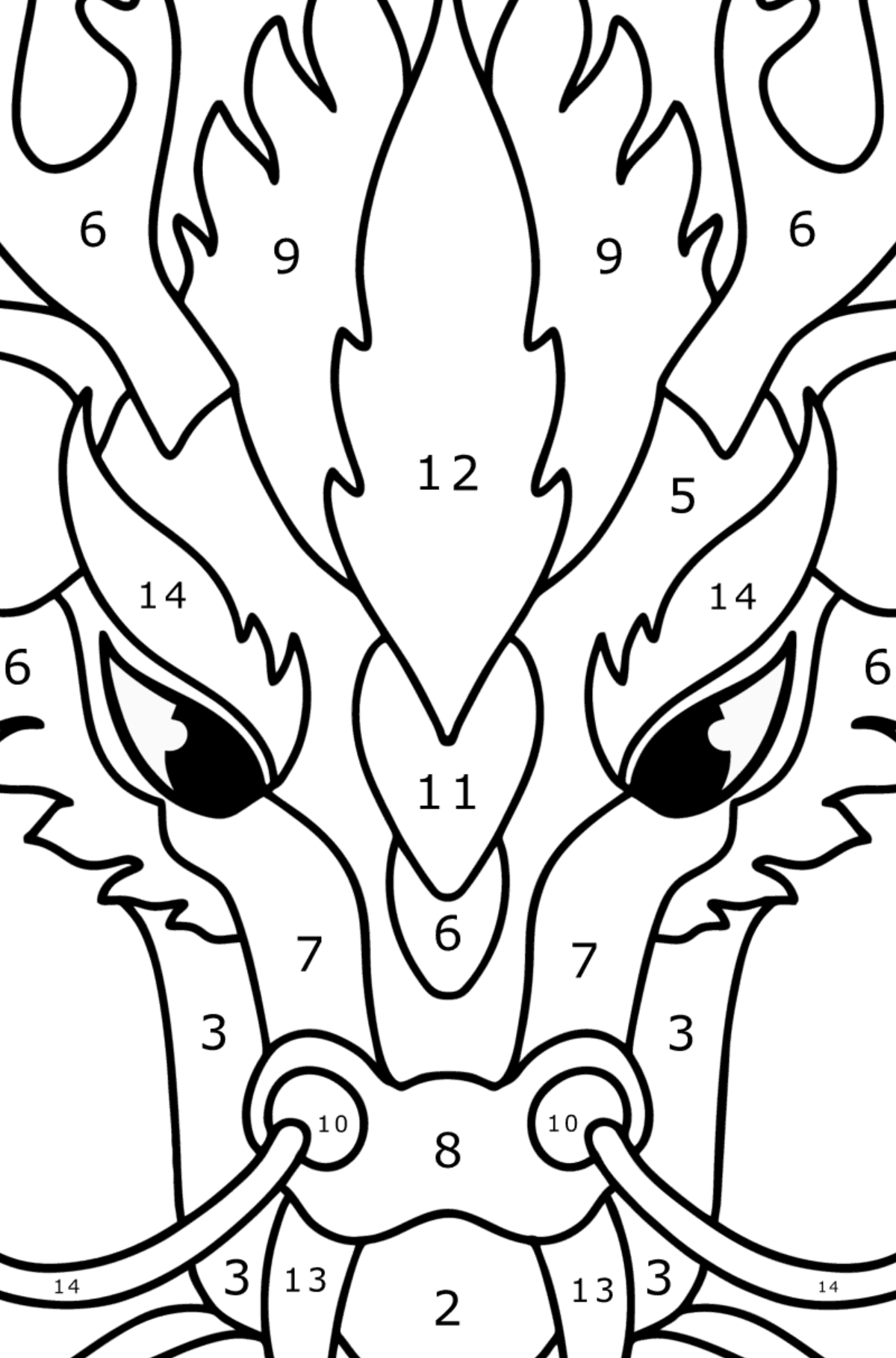 Dibujo de Cabeza de dragón para colorear - Colorear por Números para Niños