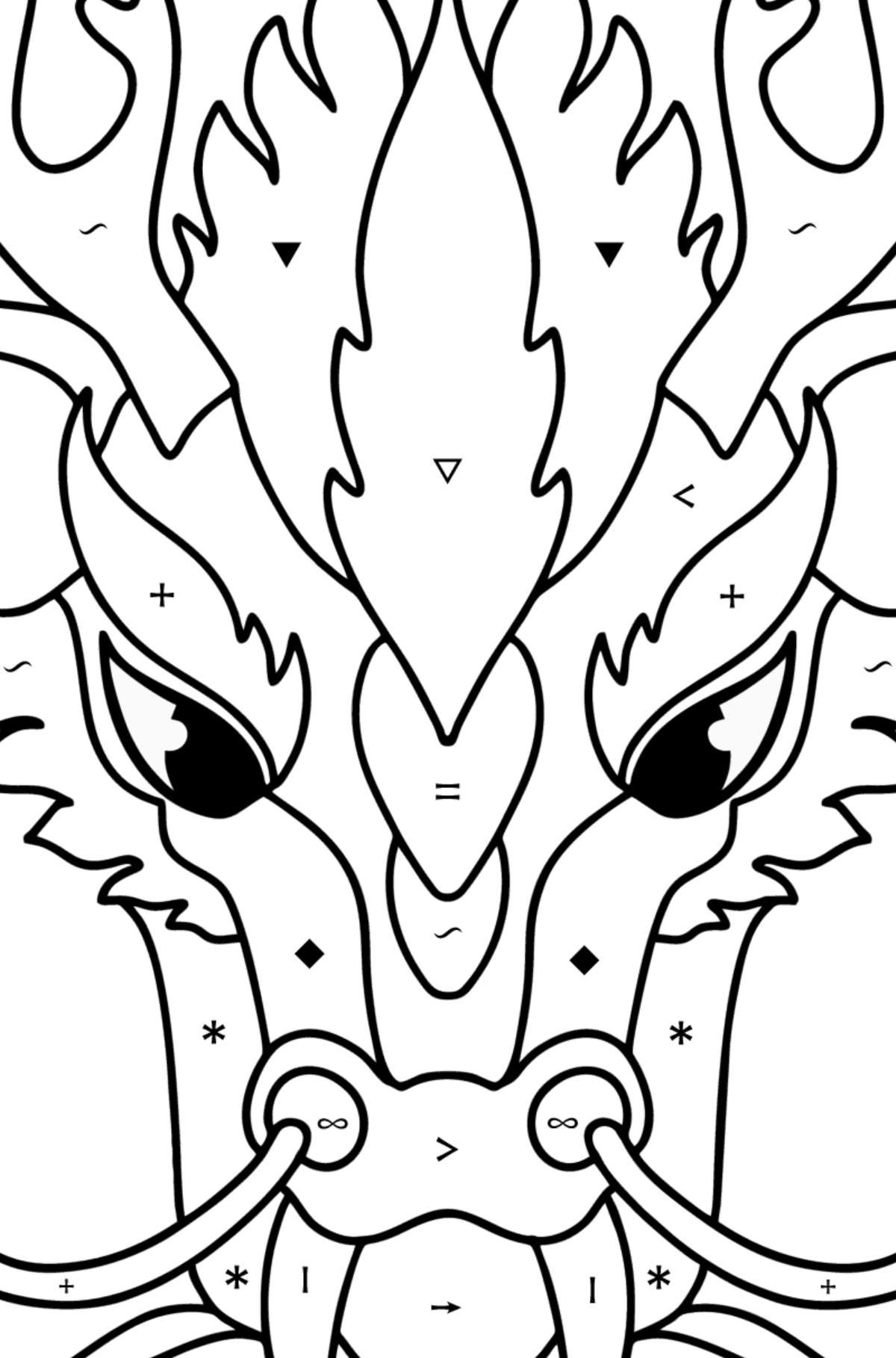 Dibujo de Cabeza de dragón para colorear - Colorear por Símbolos para Niños