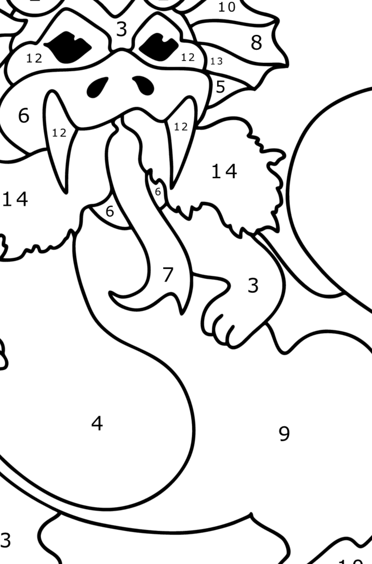 The dragon starts fire coloring page - Coloring by Numbers for Kids