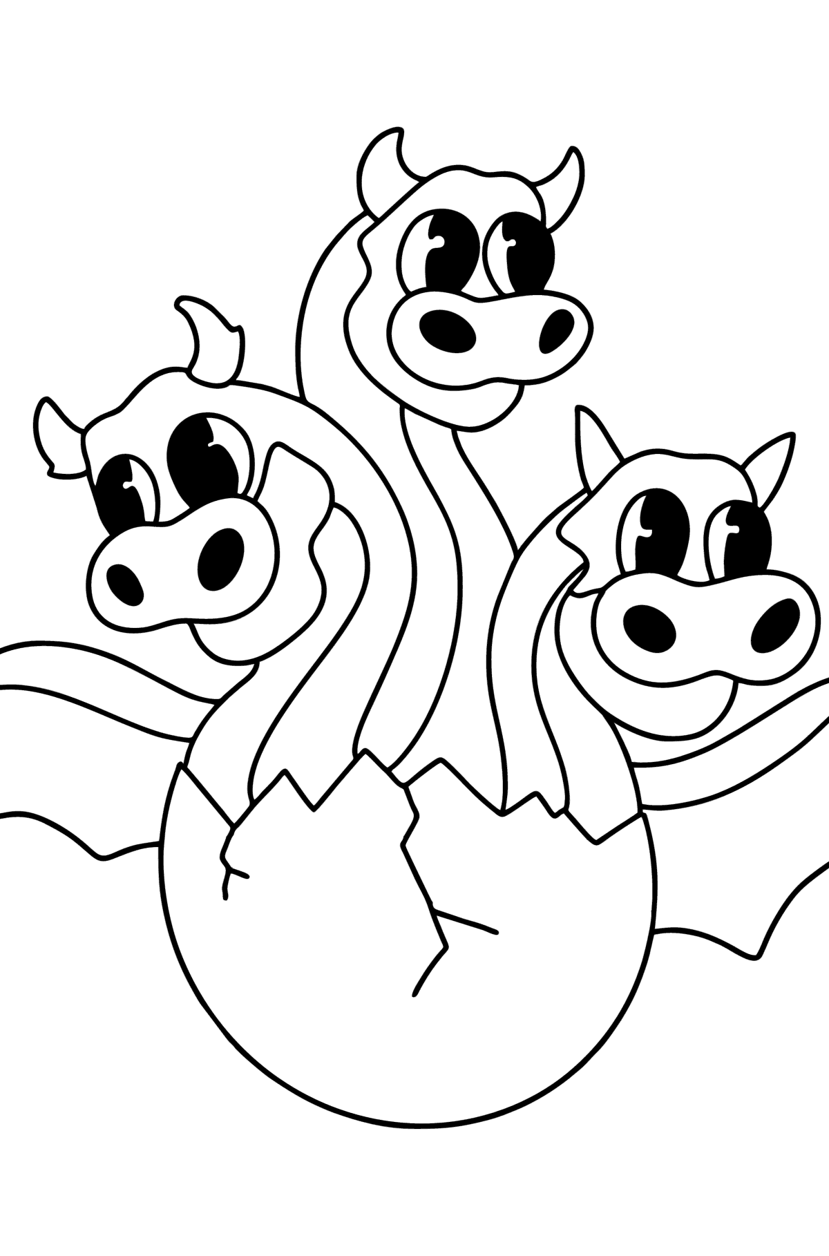 Desen de colorat dragon cu trei capete - Desene de colorat pentru copii