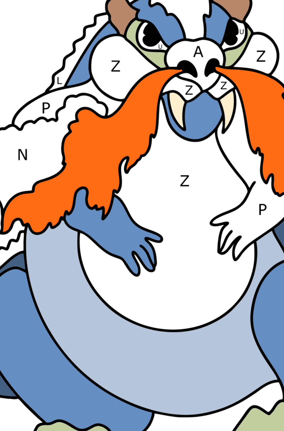 Ausmalbild Böser Drache - Ausmalen nach Buchstaben für Kinder