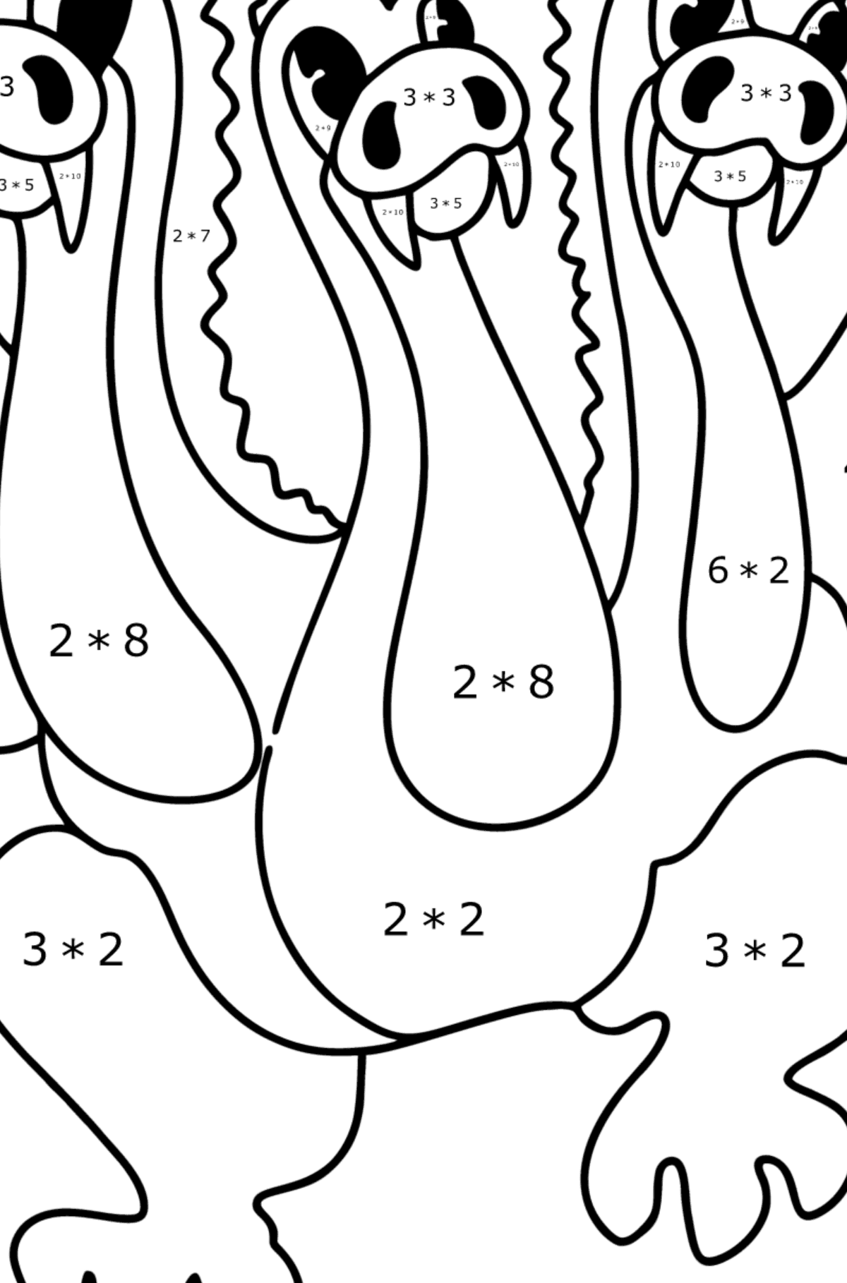 Värityskuva keiju lohikäärme - Matemaattinen Värityskirja - Kertolasku lapsille