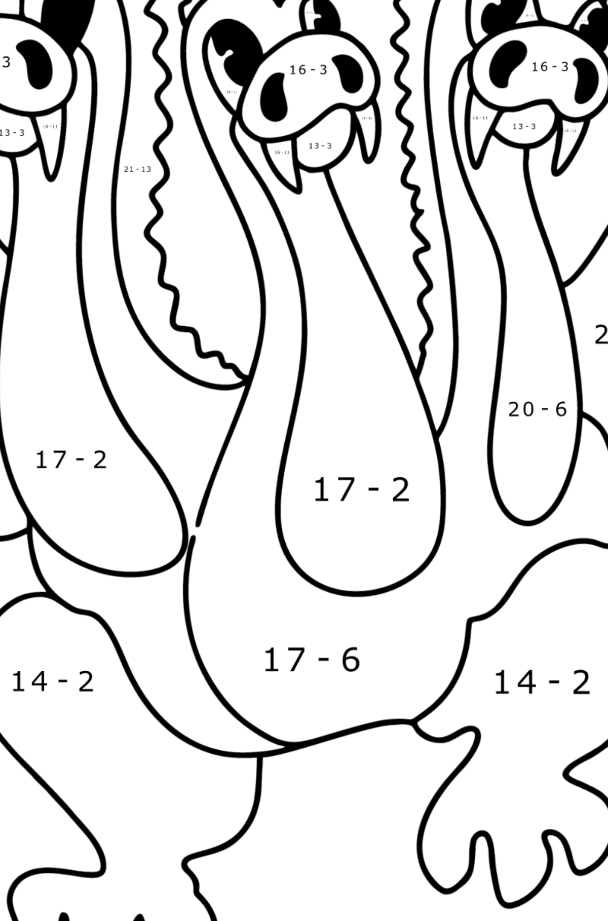Fairy dragon coloring page - Math Coloring - Subtraction for Kids