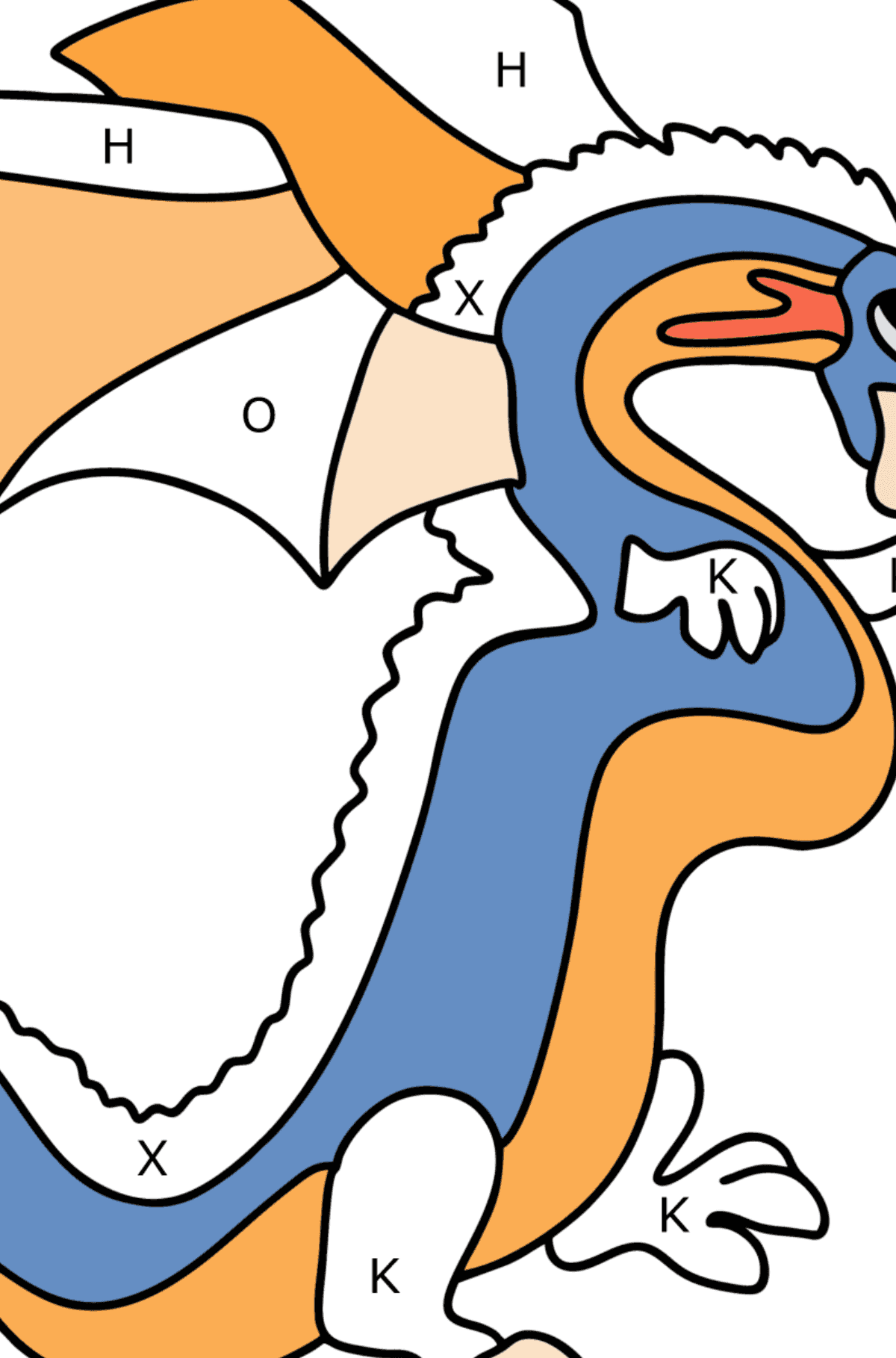 Desenho de Bebê dragão voador para colorir - Colorir por Letras para Crianças