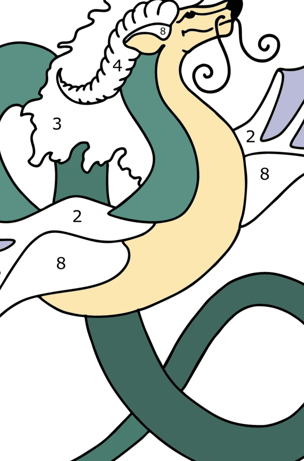 Dibujo de Dragón Volador para colorear - Colorear por Números para Niños
