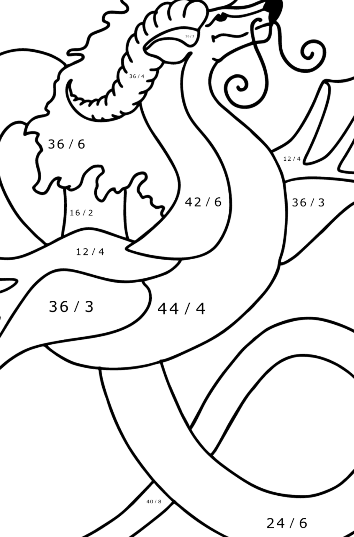 Flying Dragon coloring page - Math Coloring - Division for Kids