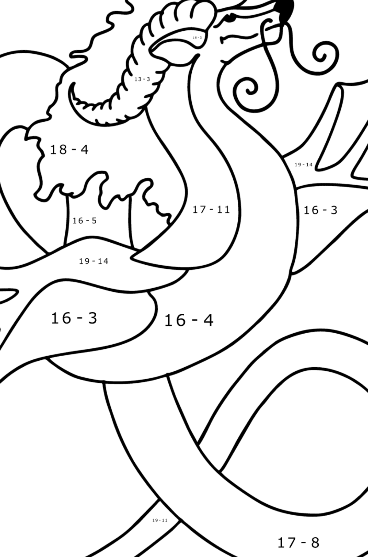 Flying Dragon coloring page - Math Coloring - Subtraction for Kids